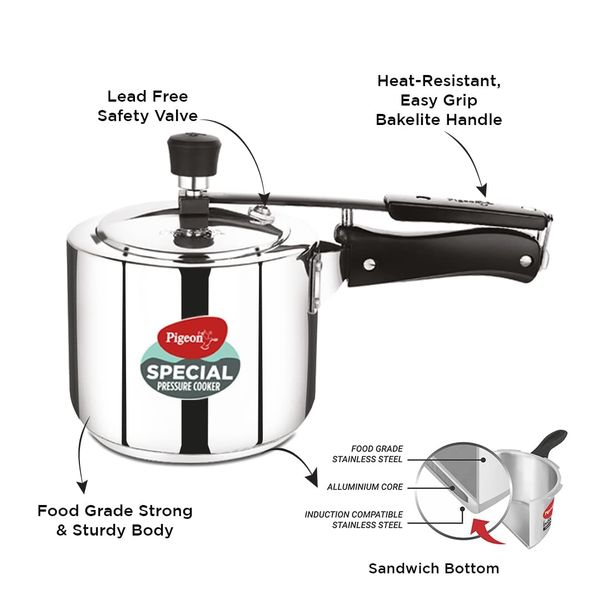 Pigeon Special Stainless Steel Inner Lid Induction Base Pressure Cooker 3 Litre 1 Piece 3 Litre Buy online at 1435 near me