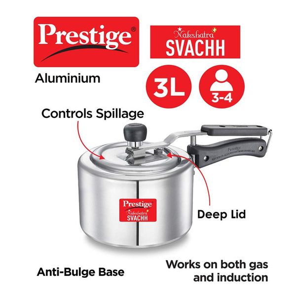 Prestige Aluminium Inner Lid Nakshatra Plus Svachh Spillage Control Pressure Cooker 3 L Silver 1 Piece 3 Litre Buy online at 1461 near me