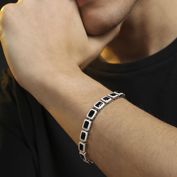 French Accent Contrast Enamel Tennis Bracelet Black White Buy online at 879 near me