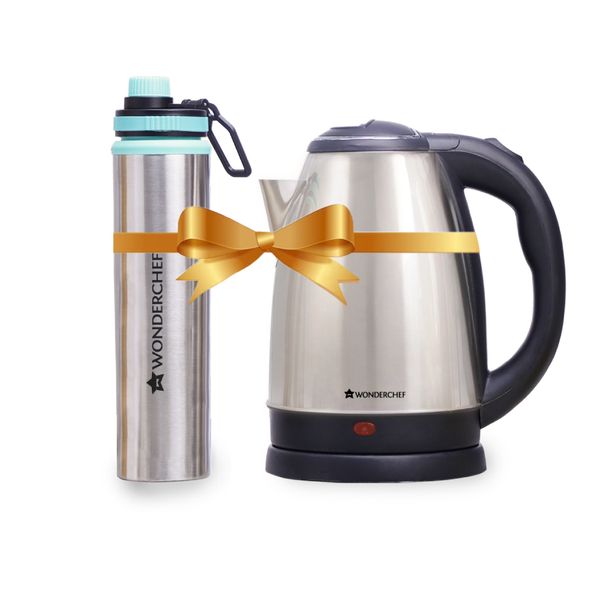 Wonderchef Crescent Electric Kettle 1.8 L Sippy Stainless Steel Bottle 750 ml Silver Buy online at 829 near me