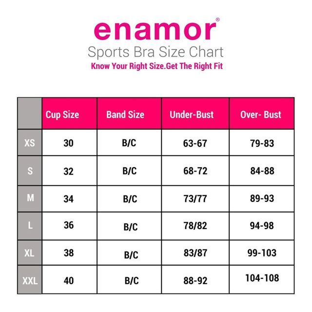 Enamor sports bra size chart sales