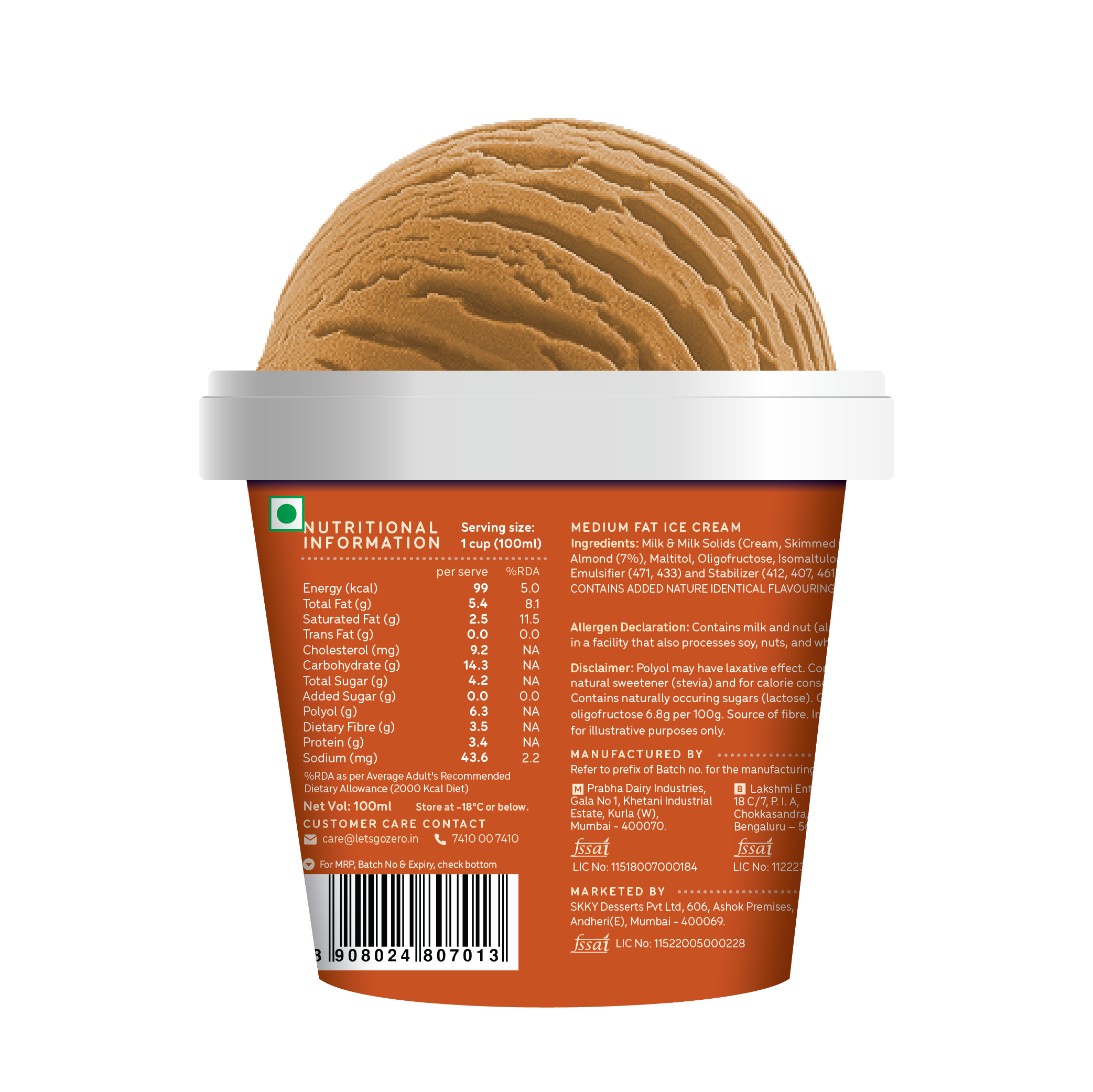 Go Zero Roasted Almond Low Calorie Guilt Free Icecream Cup Combo