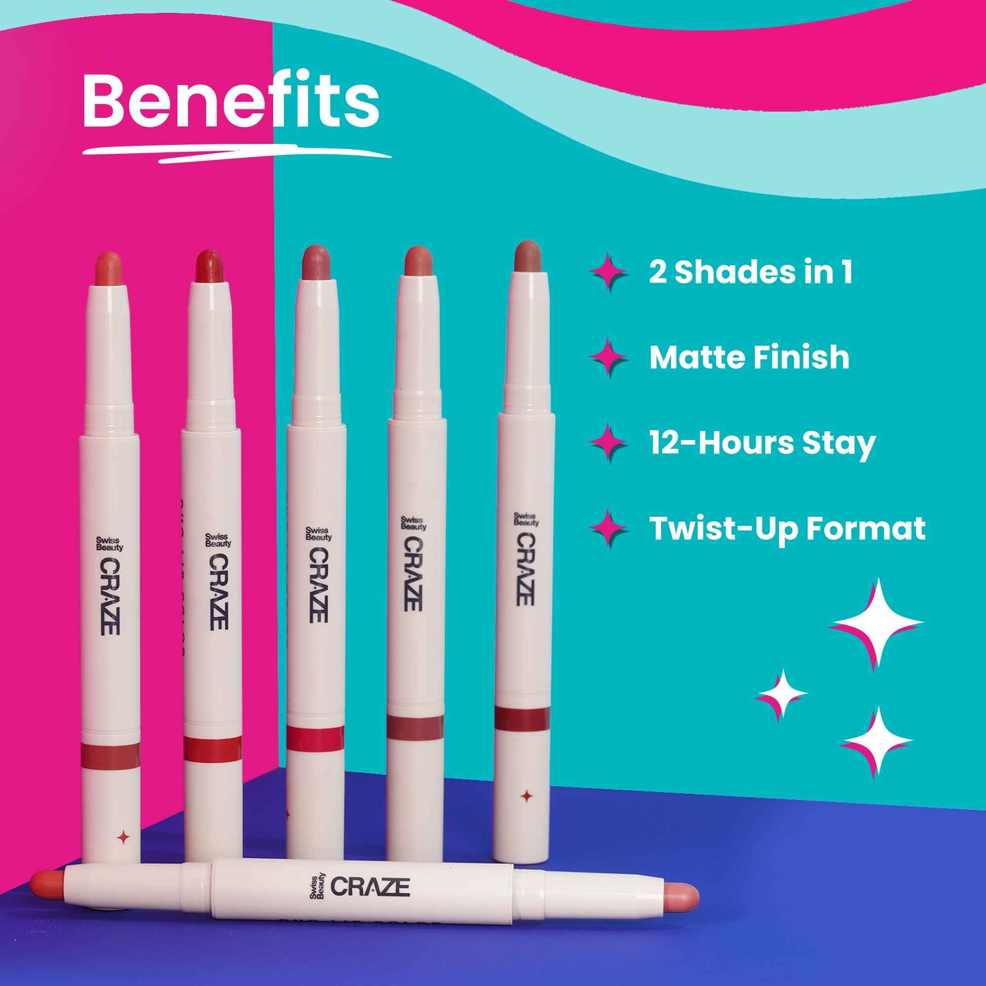 Swiss Beauty Craze Duo 2 in 1 Satin Matte Finish Lipstick Non