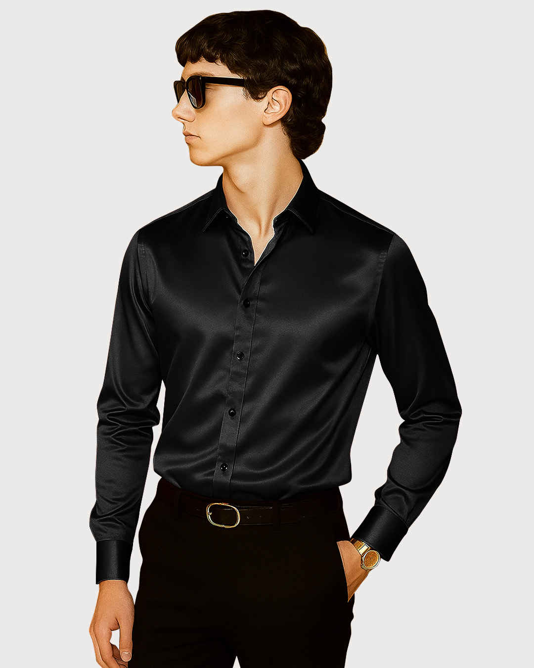 Men's Satin Full Sleeve Spread Collar Solid Polyester Regular Fit