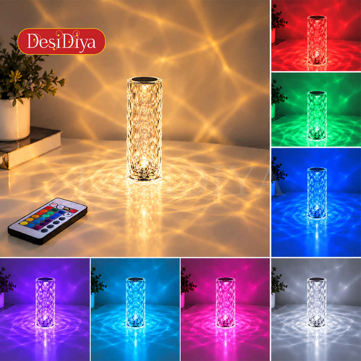 DesiDiya Crystal Lamp,16 Color Changing Rose Diamond Table Lamp