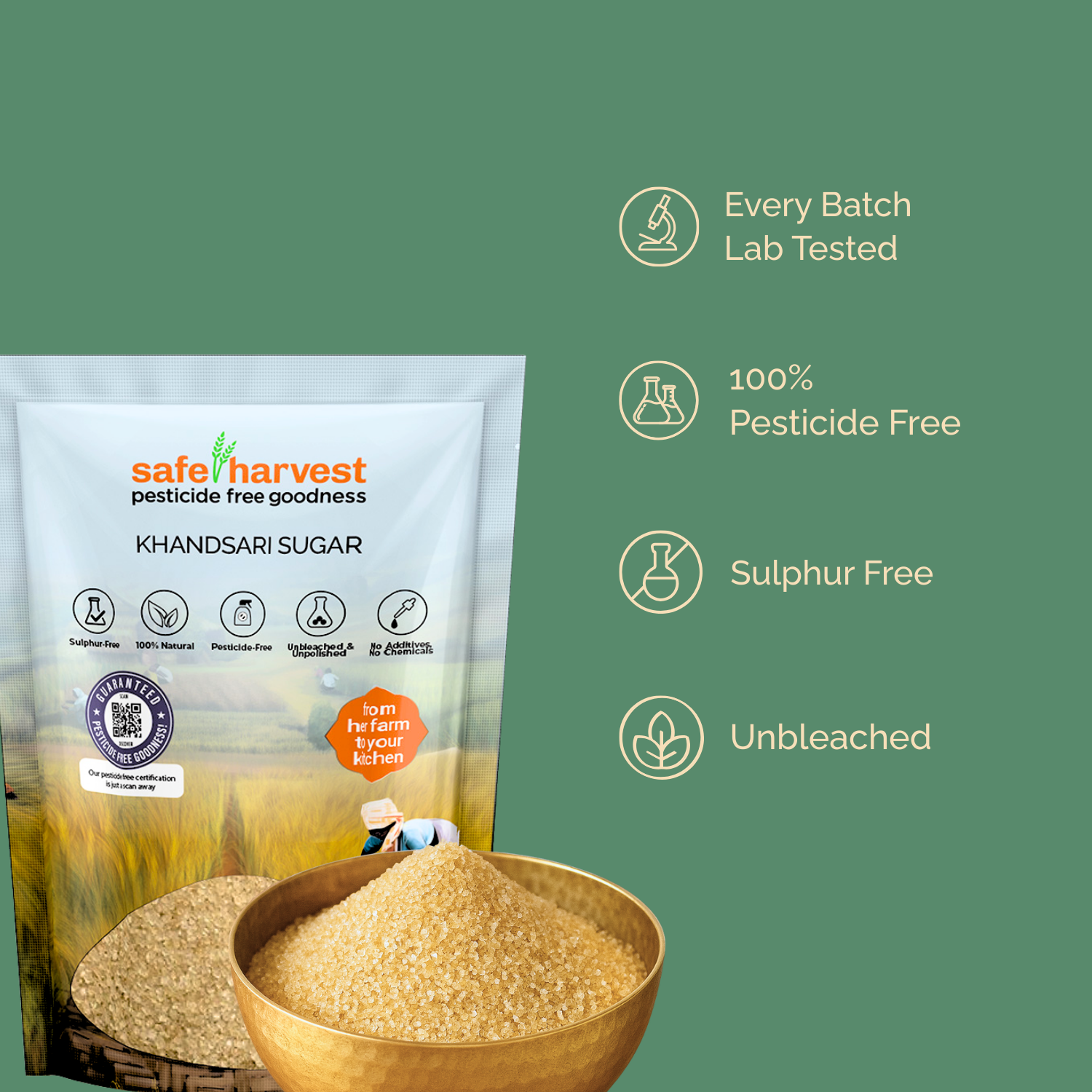 Safe Harvest Pesticide-Free Khandsari Sugar - Buy at ₹90 Online