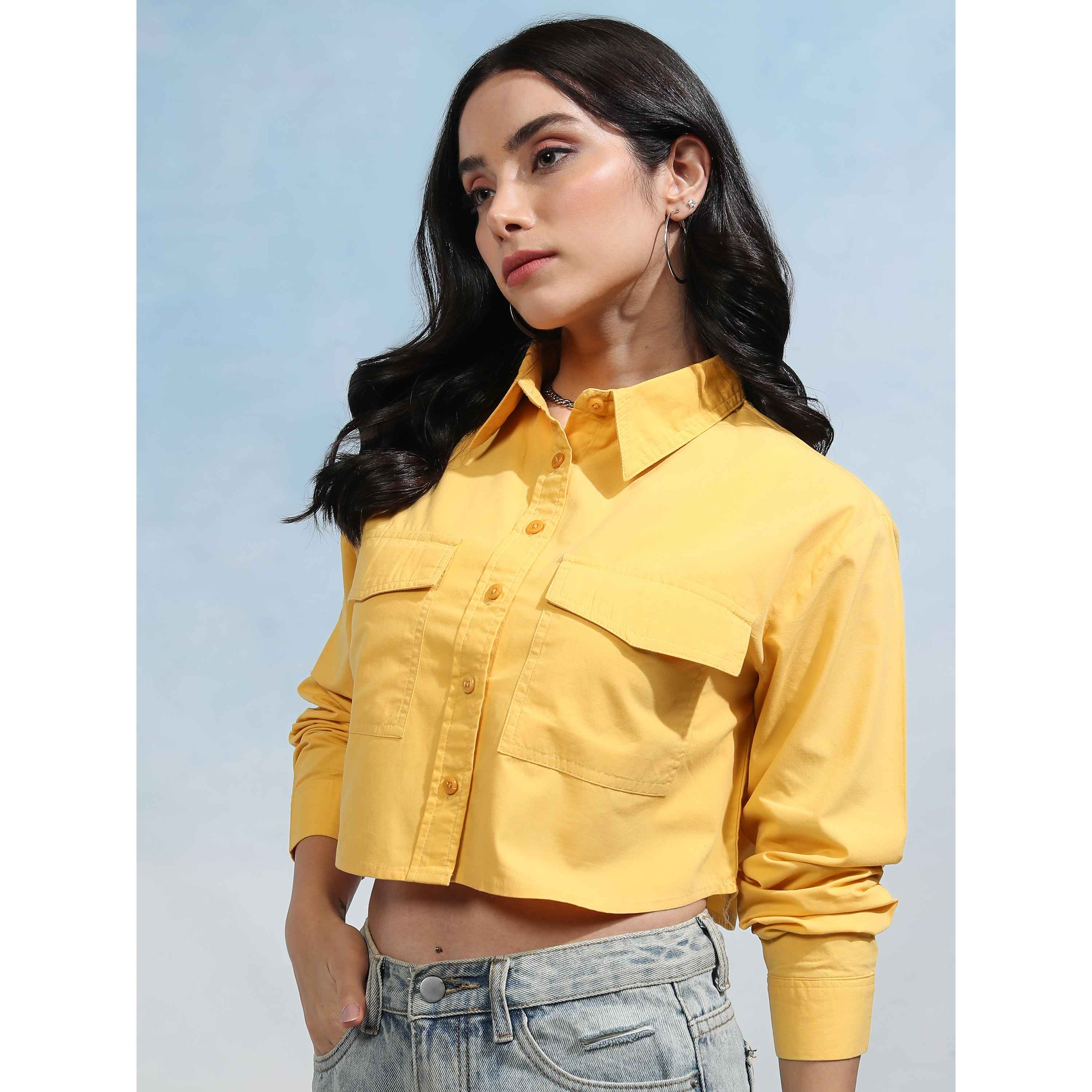 Tokyo Talkies Women's Button Down Poplin Crop Shirt - Buy at ₹442