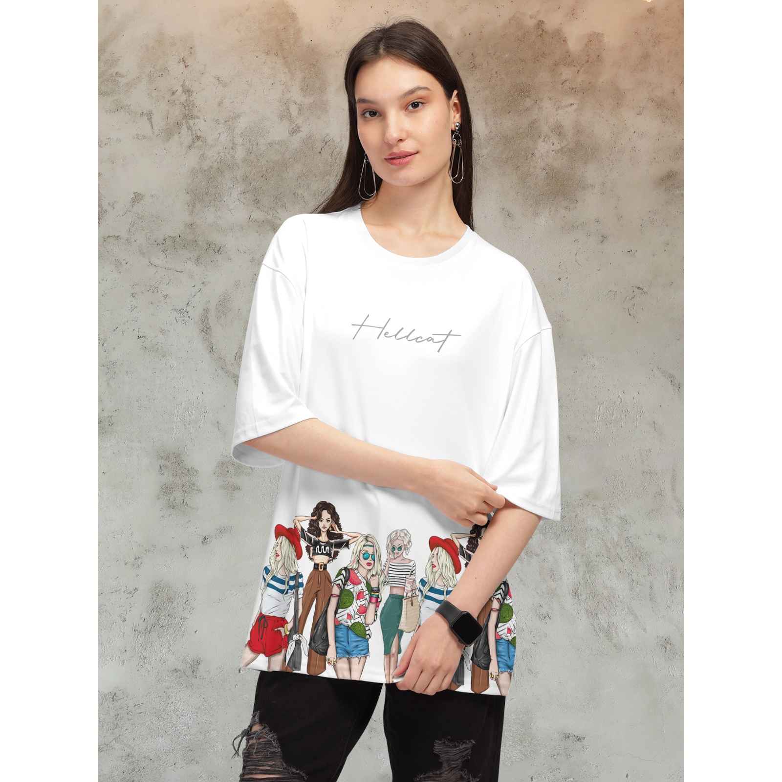 Hellcat Women's Trendy Printed Oversized T-shirt - Buy at ₹216