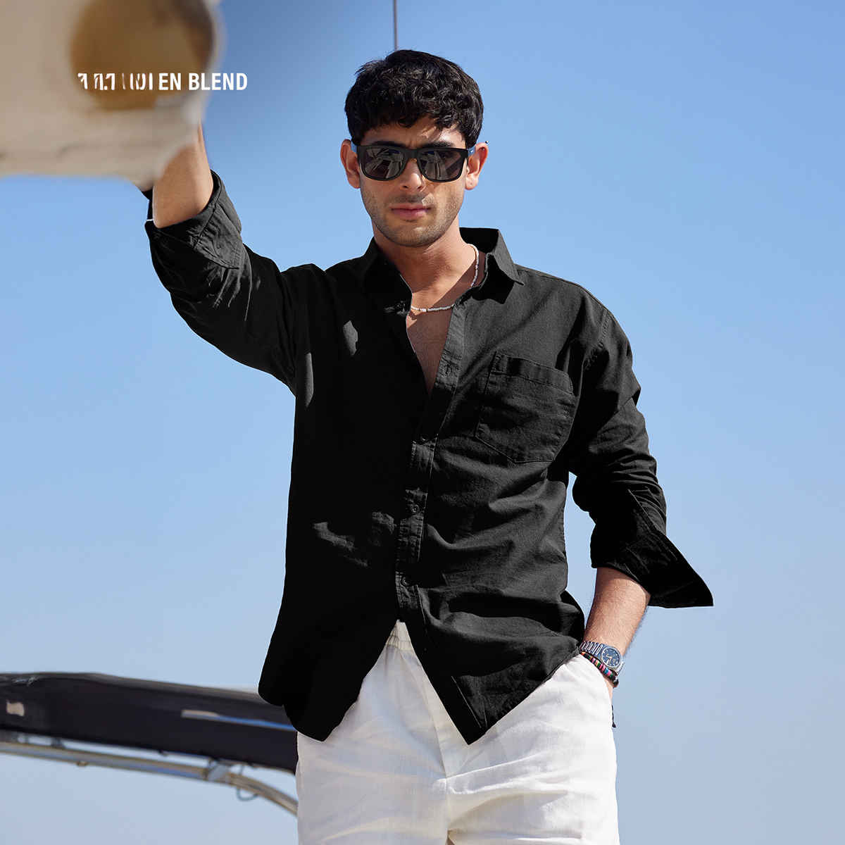 The Souled Store Men's Regular Cotton Linen- Bold Black Cotton