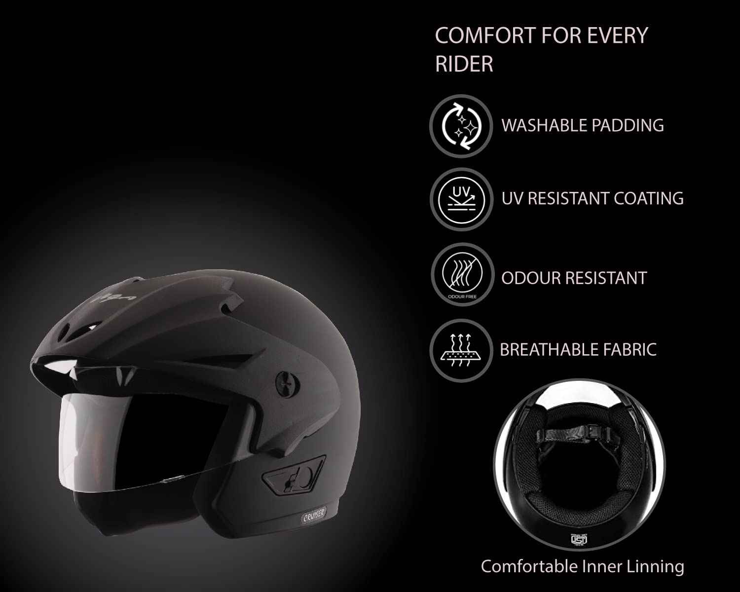 Vega Cruiser W/P Dull Black Helmet-L - Buy at ₹971 Online