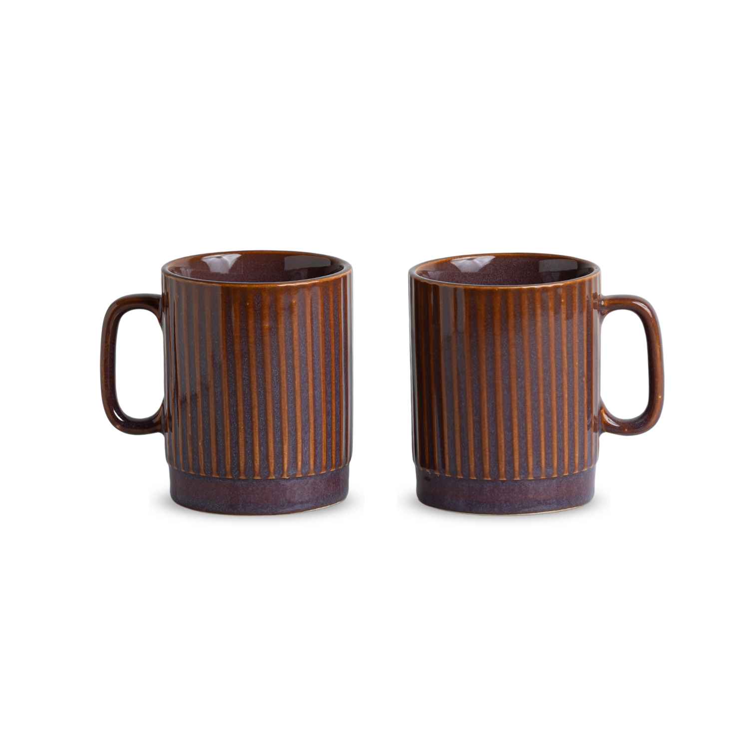 ExclusiveLane Mocha Ribbed Ceramic Tea Coffee Mugs Set - Buy at