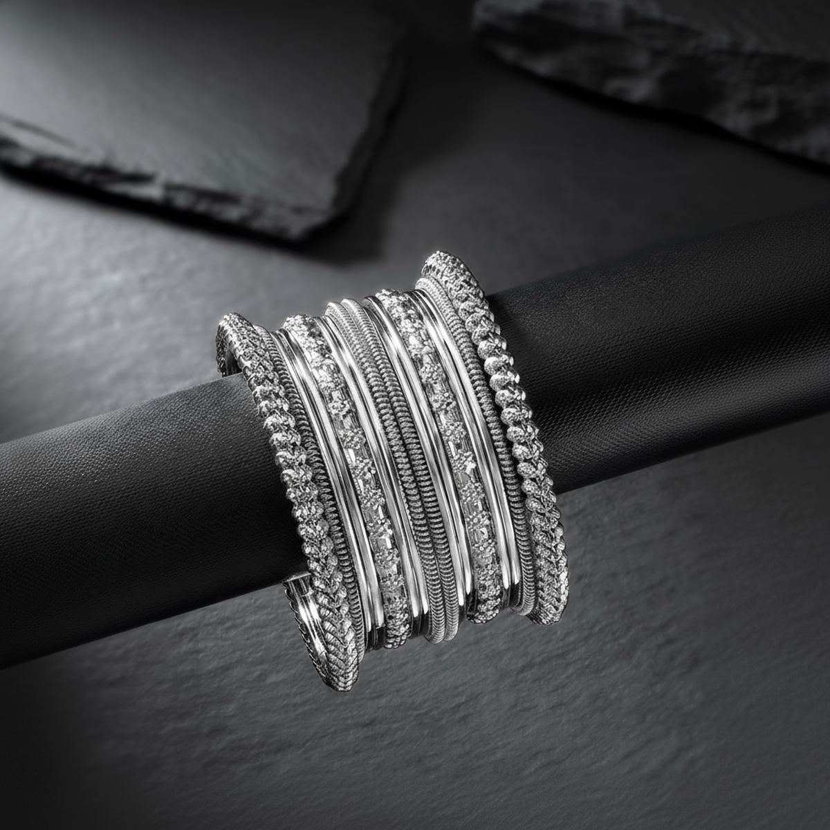 Peora Traditional Antique Look Oxidised Silver Plated Metal Bangle