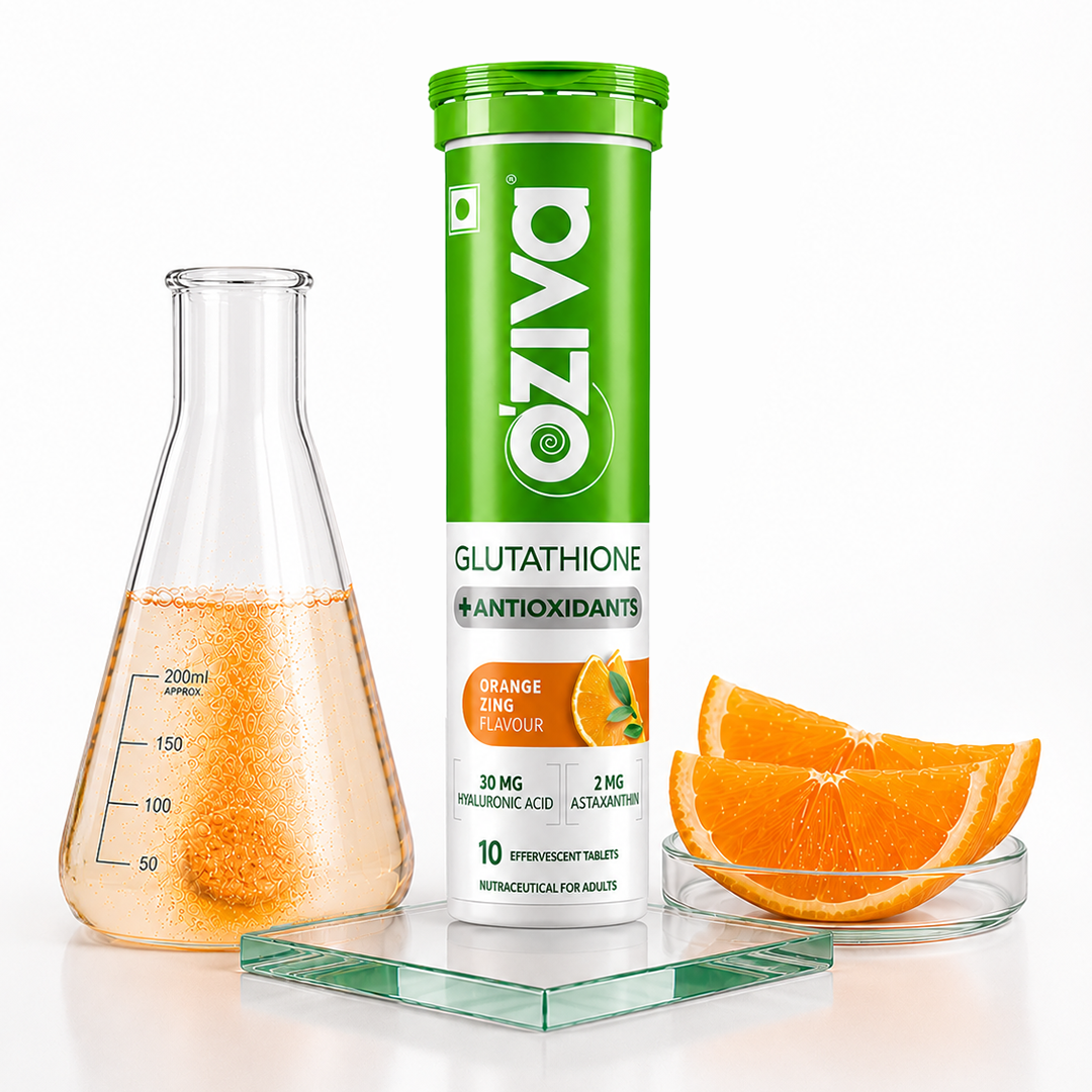 Oziva Bioactive Glutathione Vitamin C fizzy Tablets for Skin glow and Anti-Pigmentation - Orange - Buy at ₹549 Online | Instant Delivery