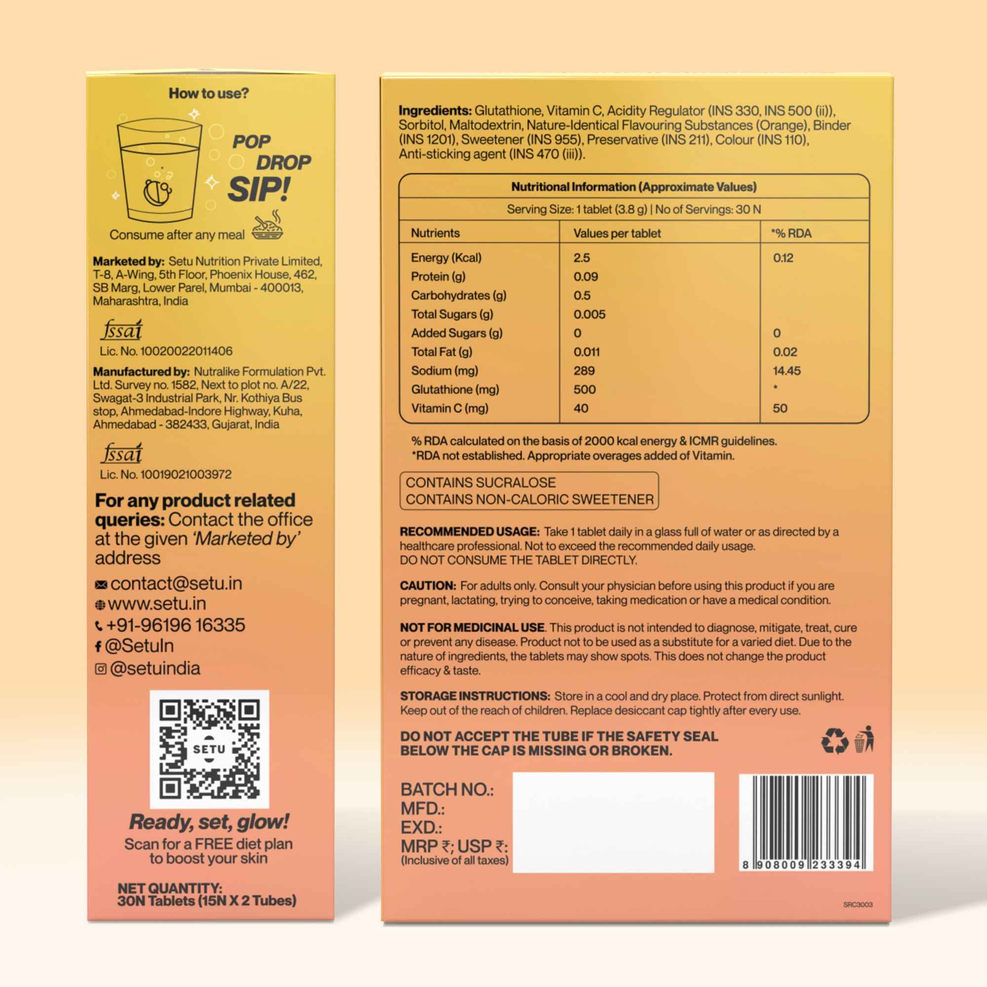 rda glutathione Setu Skin Renew Effervescent Tablets - Pack Of 2 - Orange - Buy at ₹1400 Online | Instant Delivery Brightening Color:Vitamin Replying to @MaanHorsabia approved