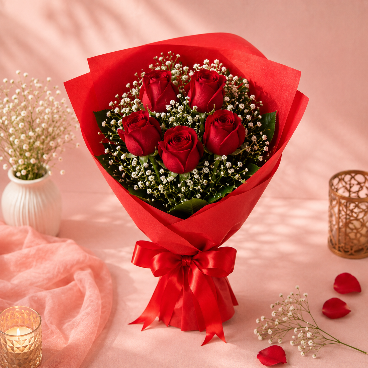 5 Red Rose Bouquet - Buy at ₹82 Online | Instant Delivery - Zepto