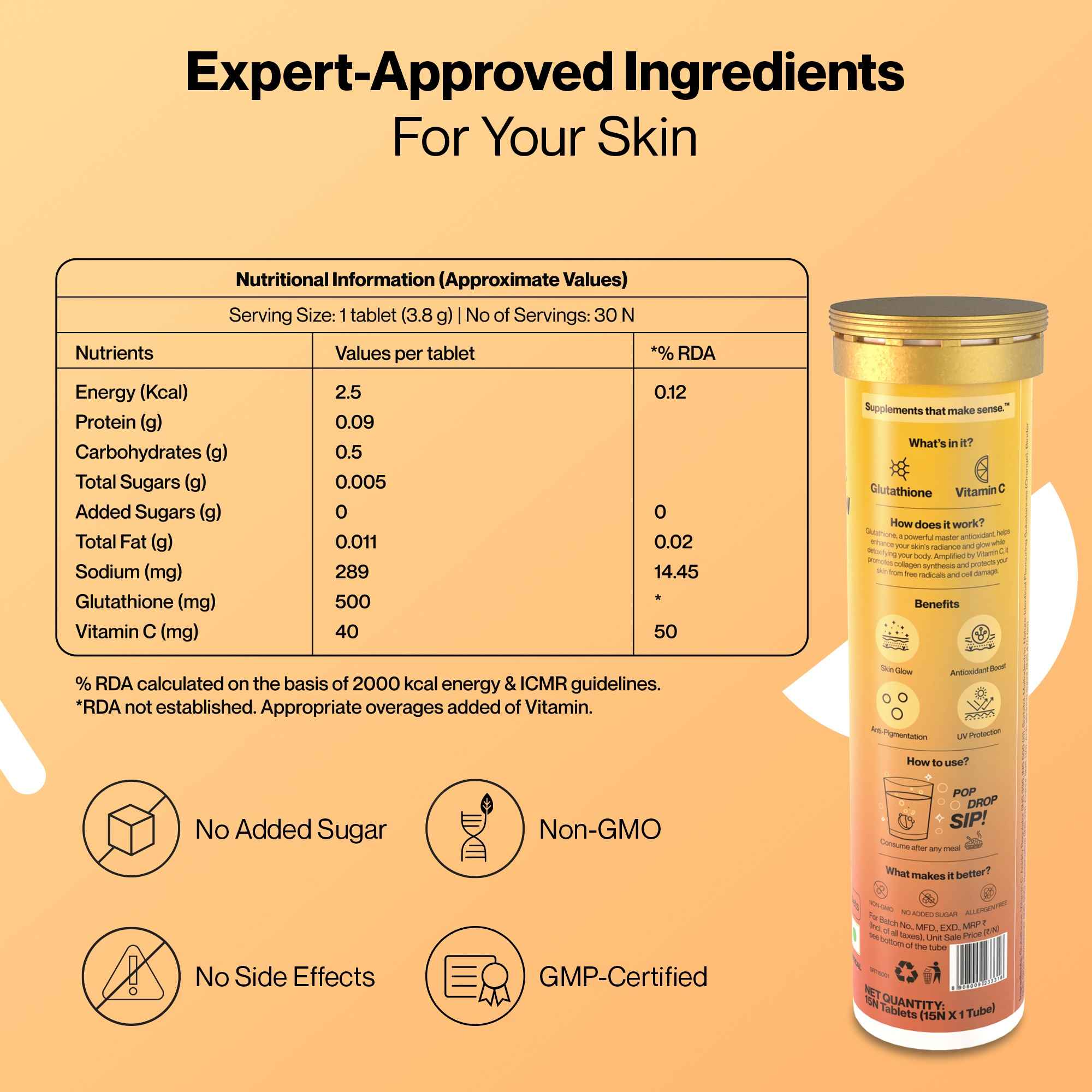 glutathione rda Setu Skin Renew Effervescent Tablets - Pack Of 2 - Orange - Buy at ₹1400 Online | Instant Delivery leaky gut mg:10mg/10mg X 5pk SK Duchess Glow Skin
