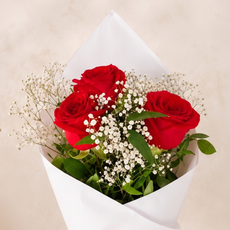 あブーケ Spl 3 Red Roses Bouquet - Buy at ₹54 Online | Instant Delivery