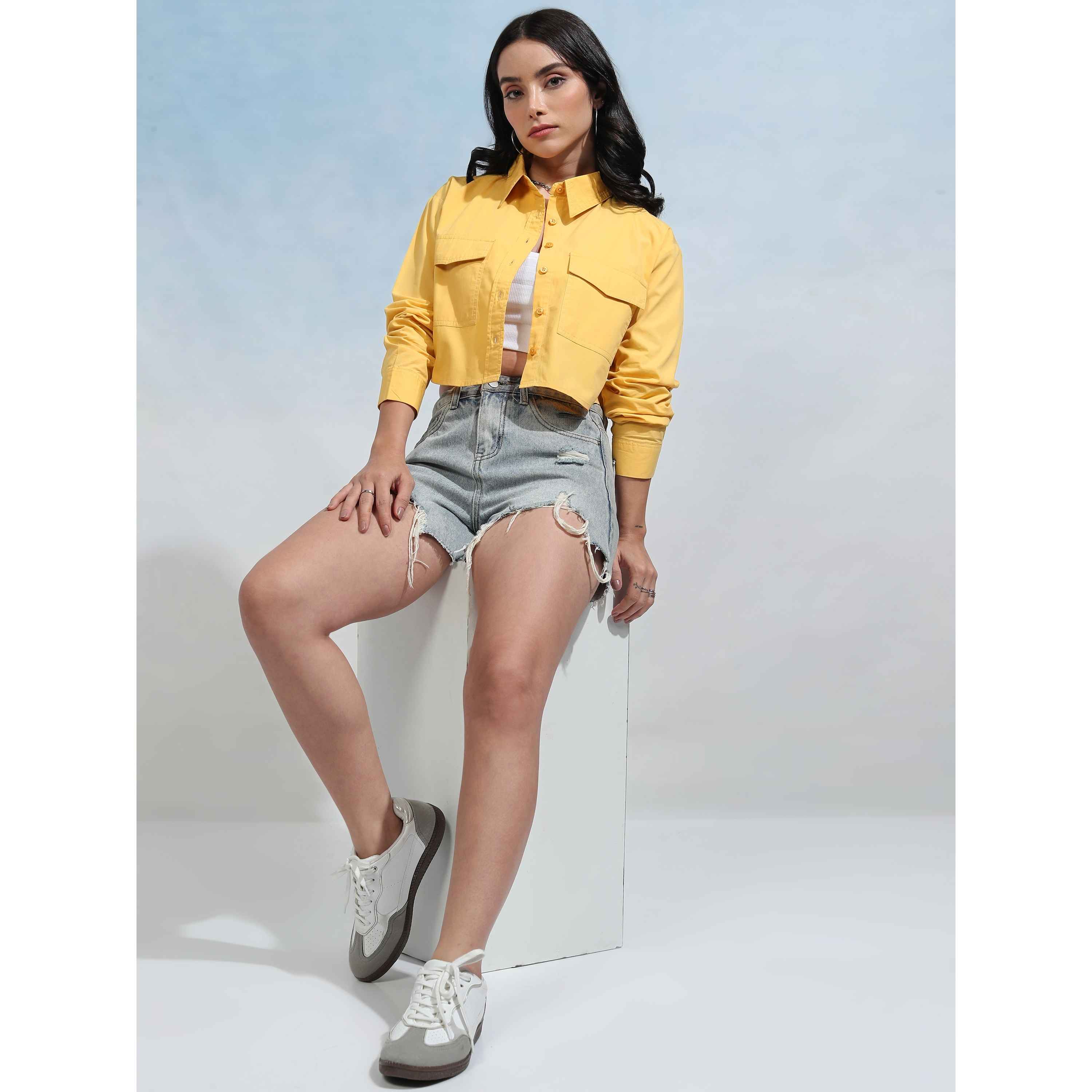 Tokyo Talkies Women's Button Down Poplin Crop Shirt - Buy at ₹442