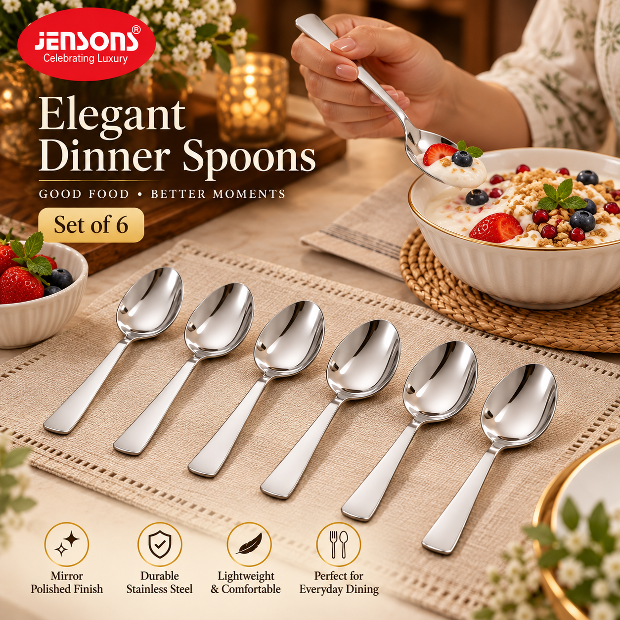 Jensons Stainless Steel Dinner Spoon Set - Buy at ₹89 Online