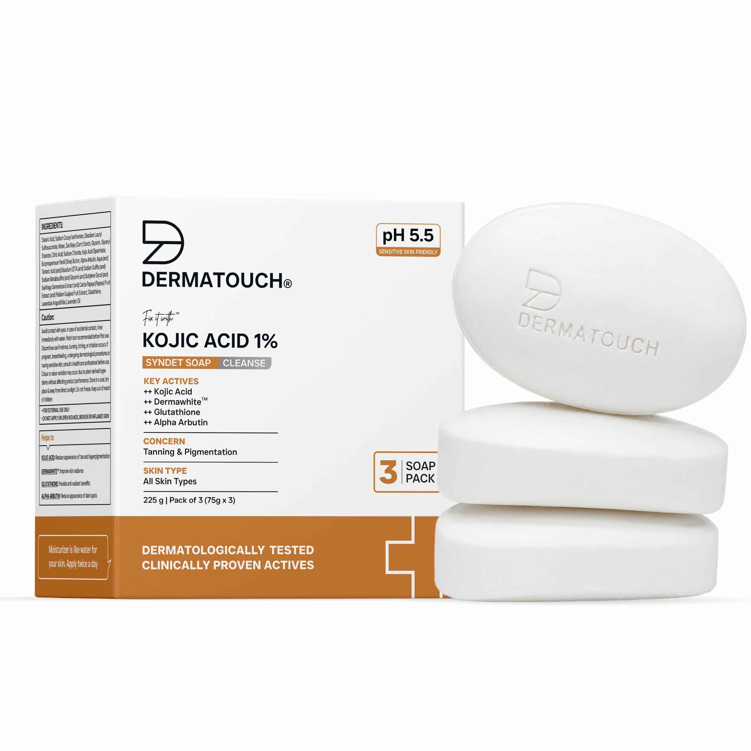 Dermatouch Kojic Acid 1% Soap With Glutathione For Pigmentation & Sun Damage Soap - Buy at ₹389 Online | Instant Delivery
