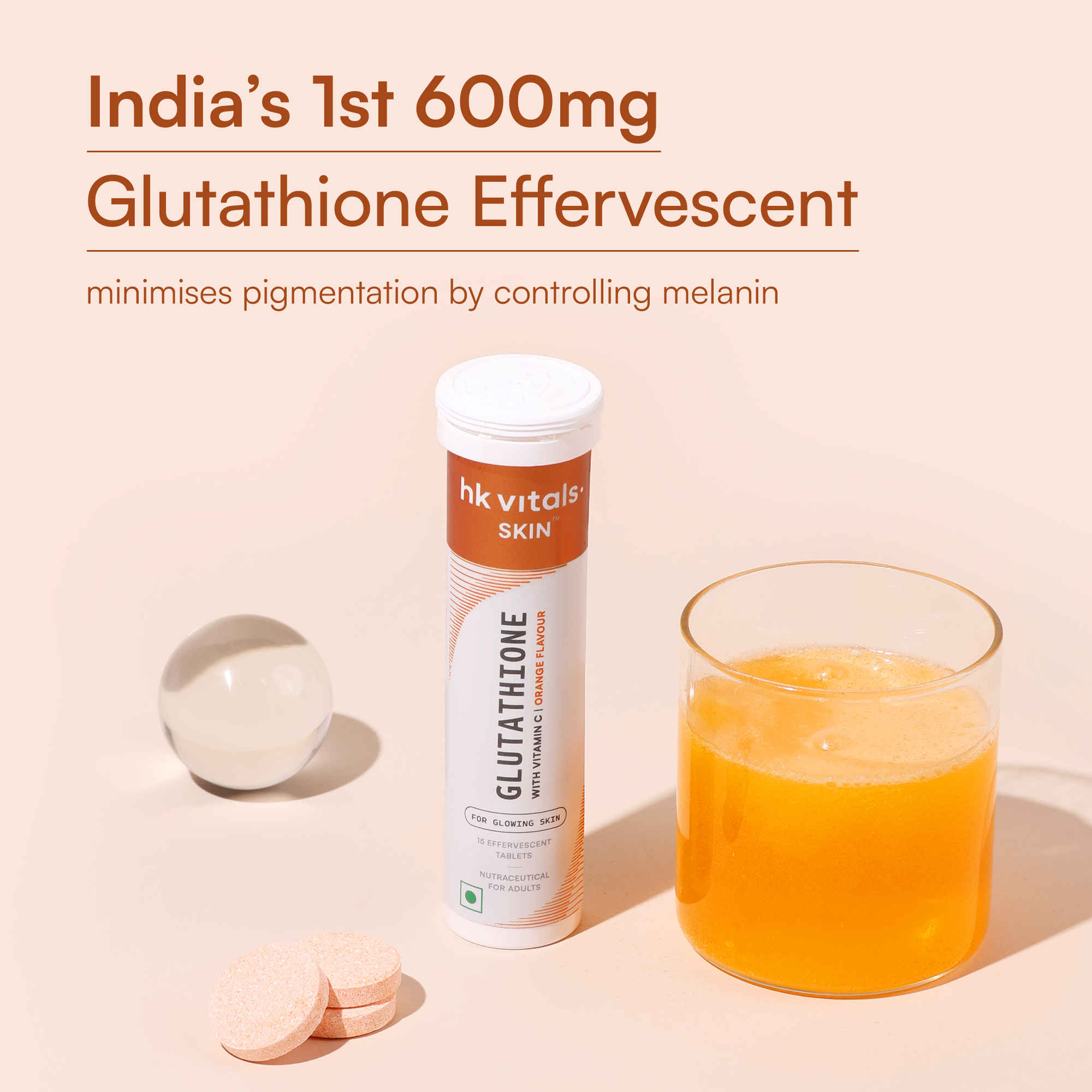 hk vitals Glutathione (Orange, 15 Effervescent Tablets)