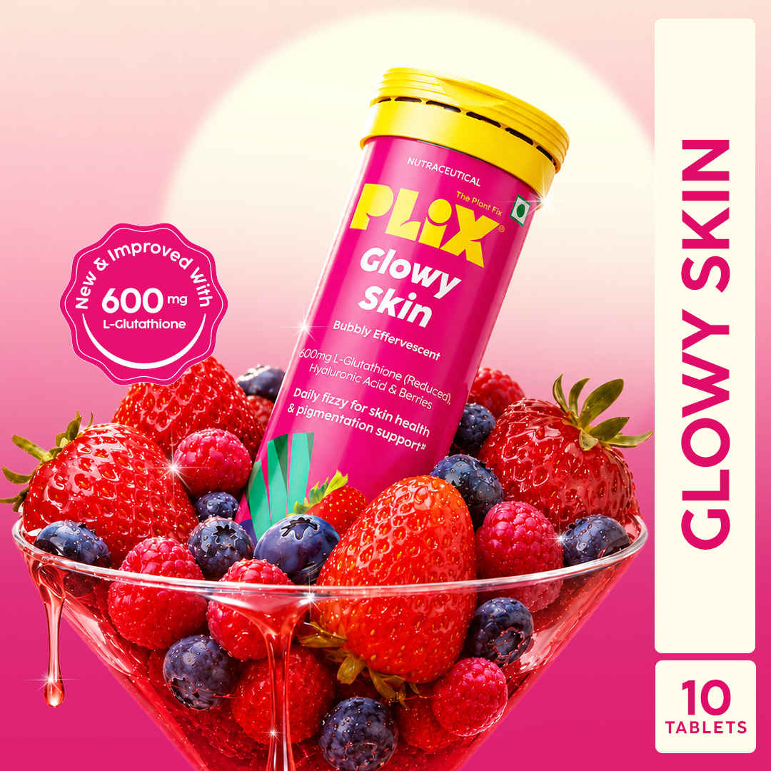Plix The Plant Fix Glowy Skin Strawberry Flavour Glutathione Effervescent Tablets - Buy at ₹382 Online | Instant Delivery