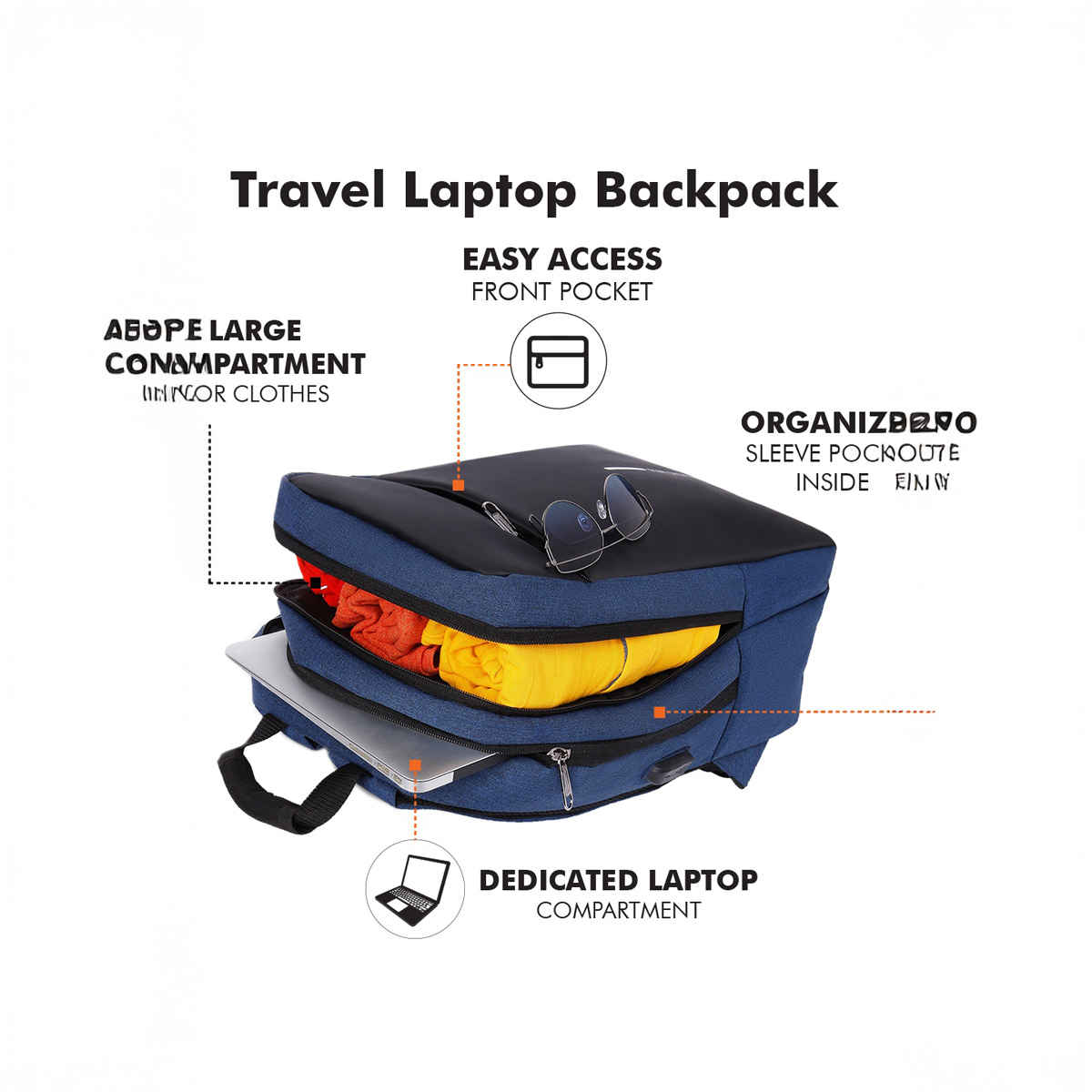 Fur Jaden 22 L Navy Anti-Theft Backpack with USB Port and Number