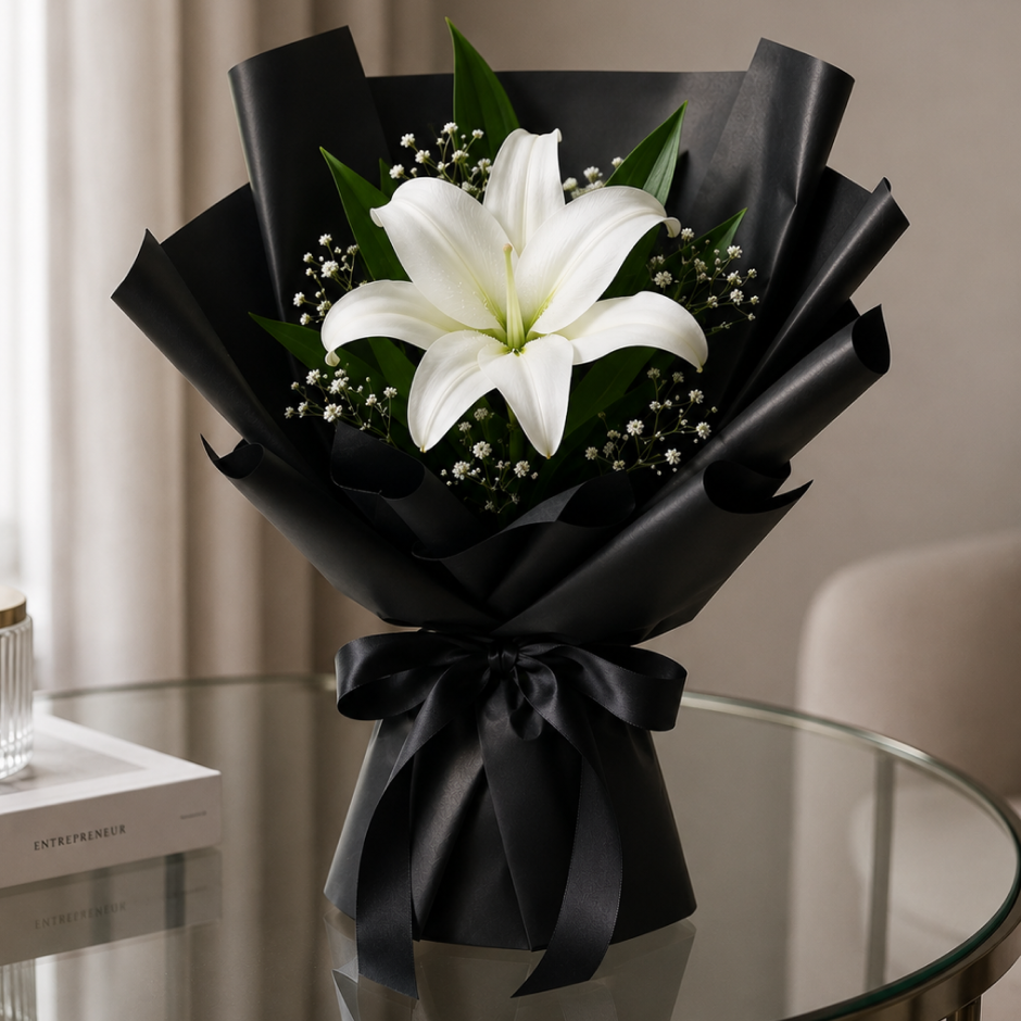 White Asiatic Lily Bouquet - Buy at ₹129 Online | Instant