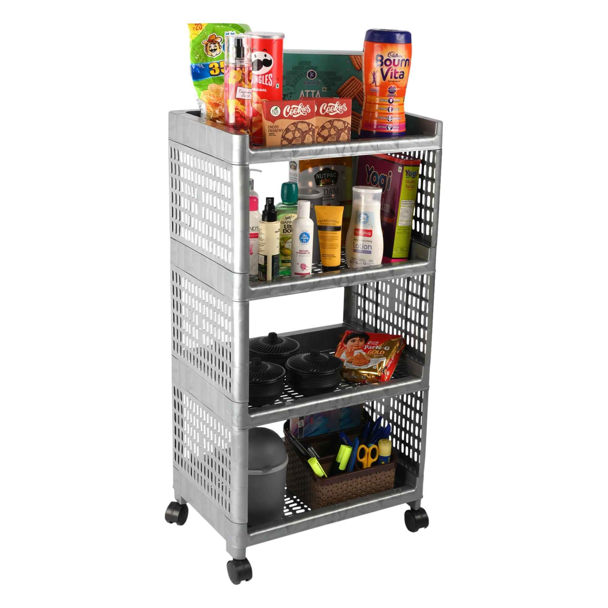 Kuber Industries 4-Shelf Storage Rack with Wheels - Buy at ₹1119