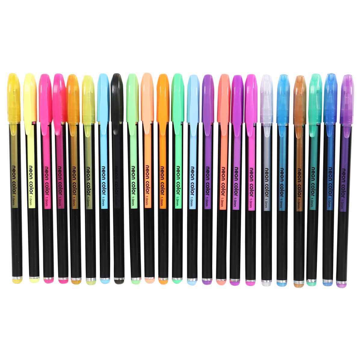 Chrome 6107-48Pcs Neon Gel Pens Set with Fluorescent, Metallic