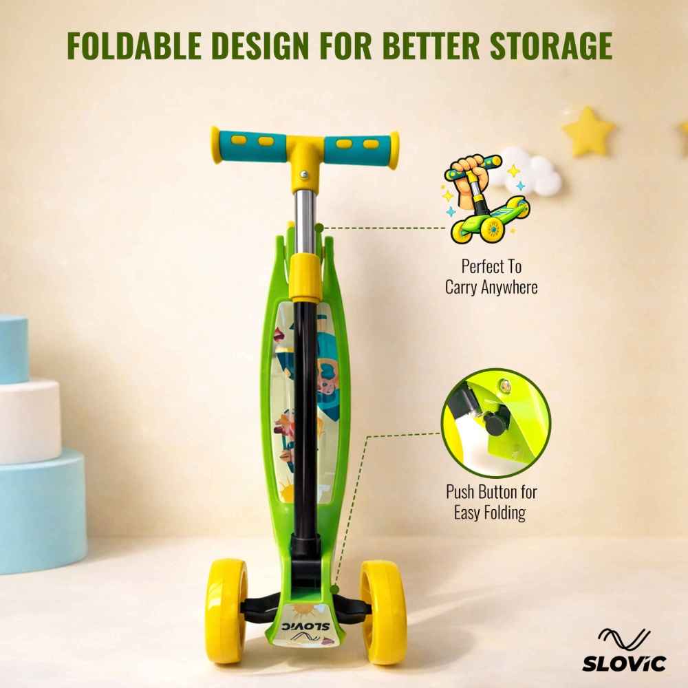 Slovic 3 Wheel Foldable Kids Kick Scooter with Adjustable Handles