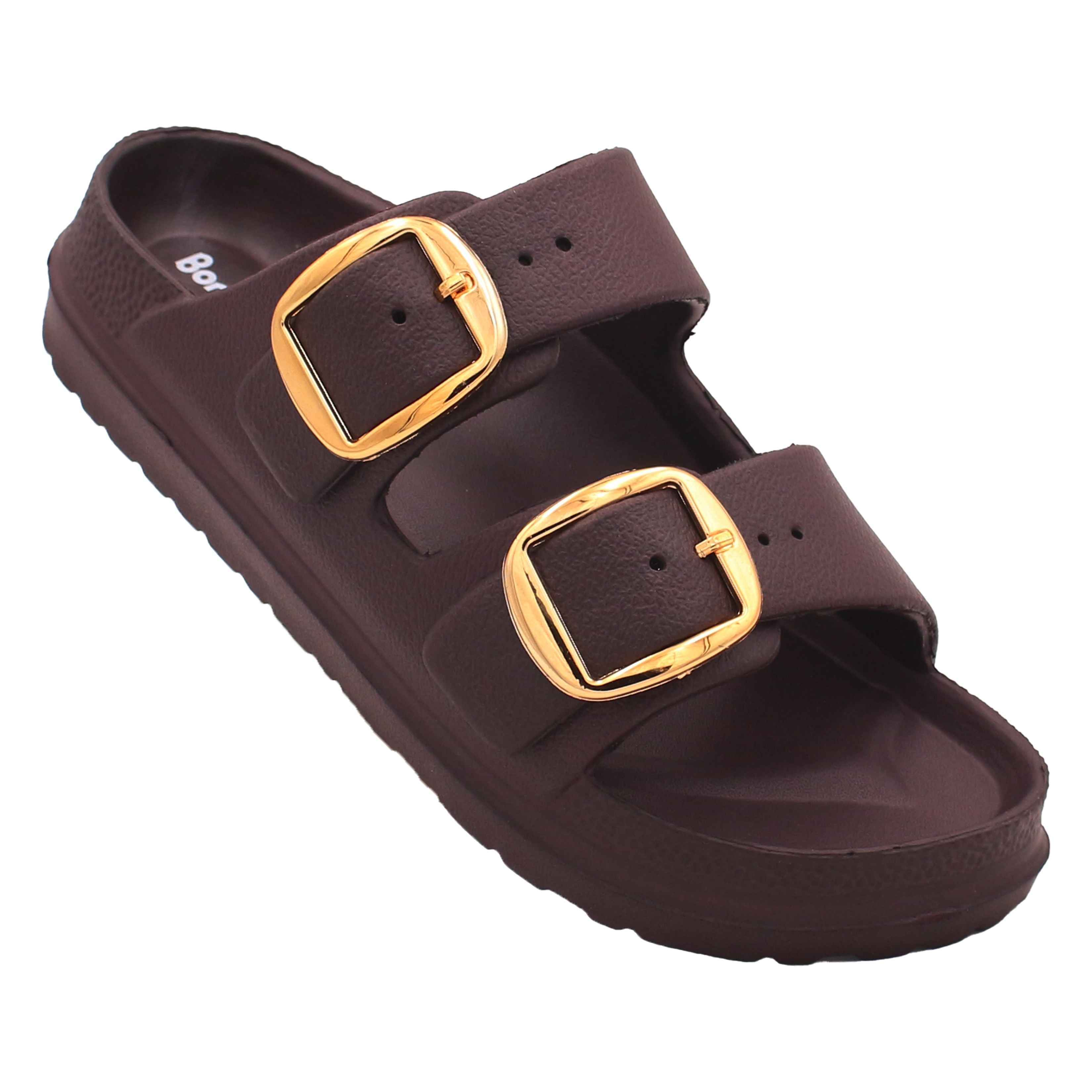 Bonkerz Ladies Double Strap Slippers SWL-3121 Brown - UK 8 - Buy