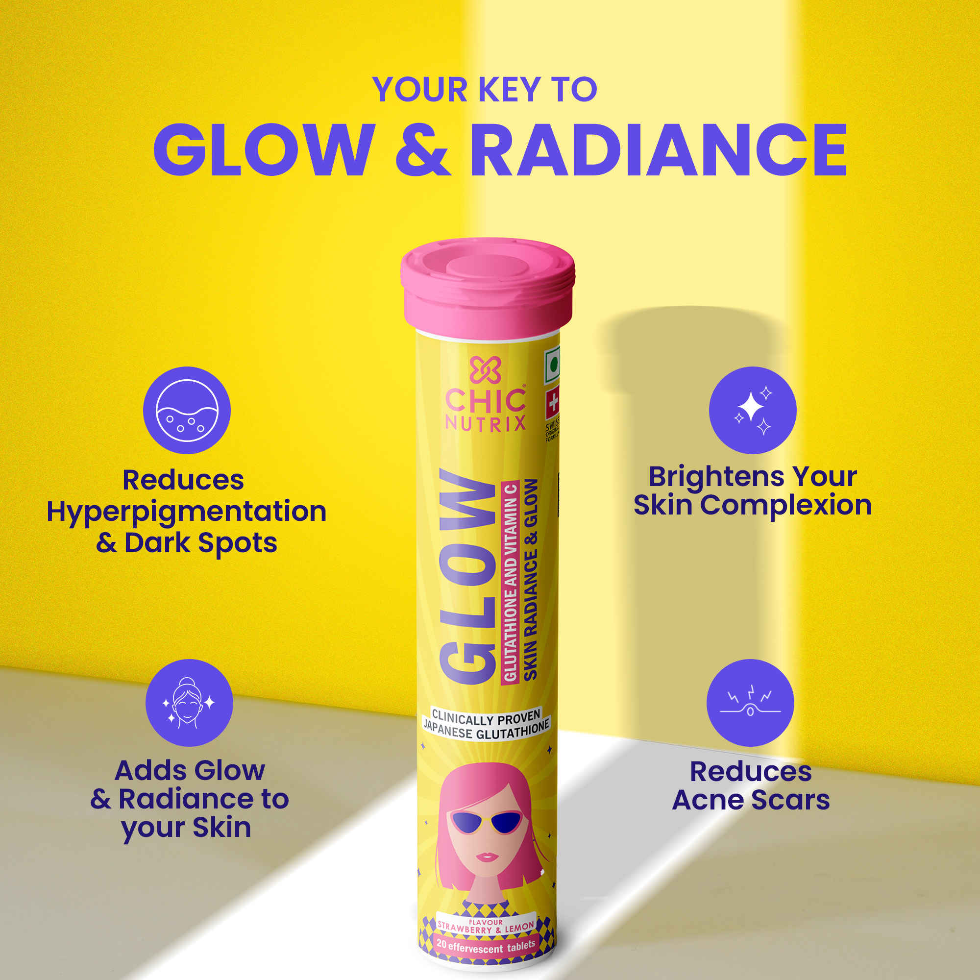 Chicnutrix Glow-Japanese Glutathione & Vit.C Skin Brightening - Buy at ₹1259 Online | Instant Delivery