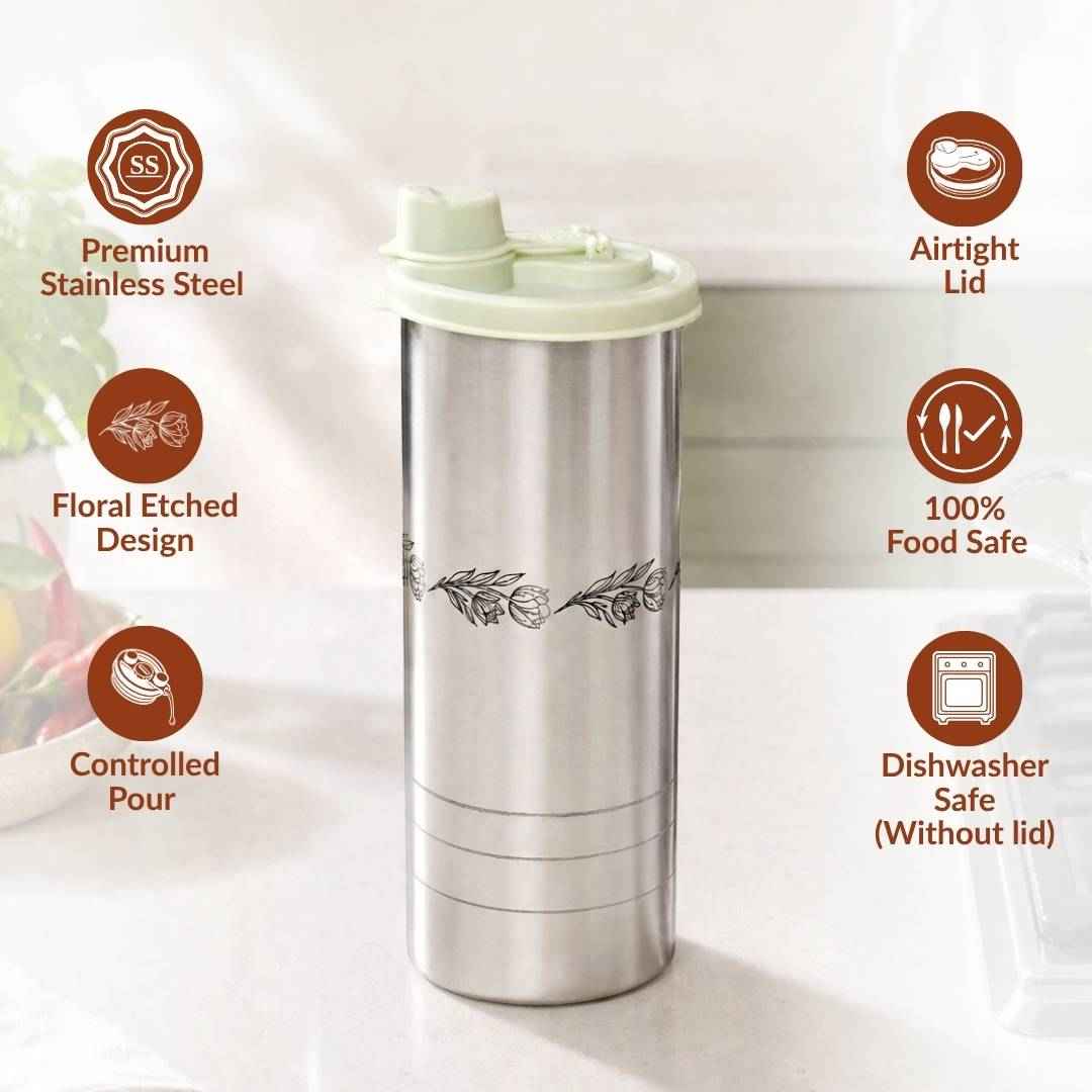 Nestasia Floral Etched Stainless Steel Oil Dispenser - Buy at