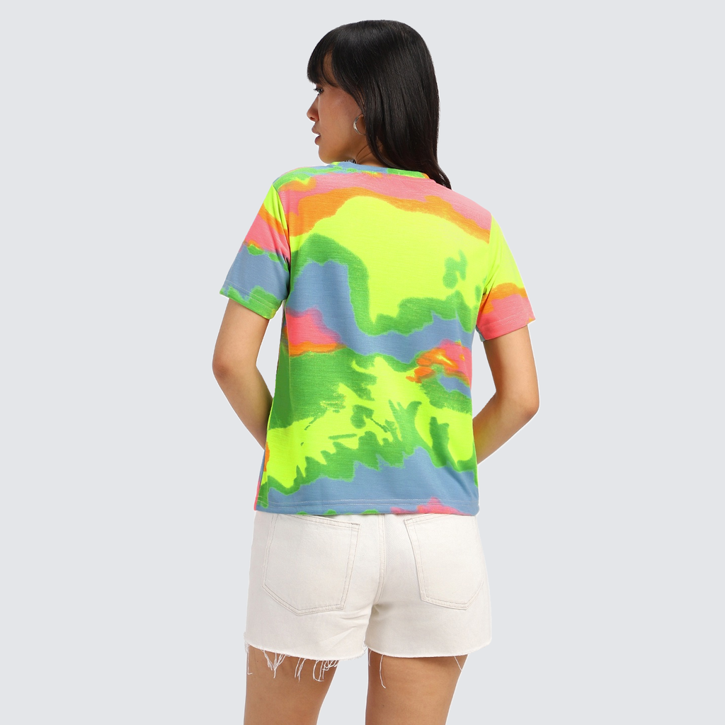 サルセーションウェアコットンブラ Tie-Dye M Juneberry Multi Color Tie-Dye Regular Fit T-shirt for Women - M