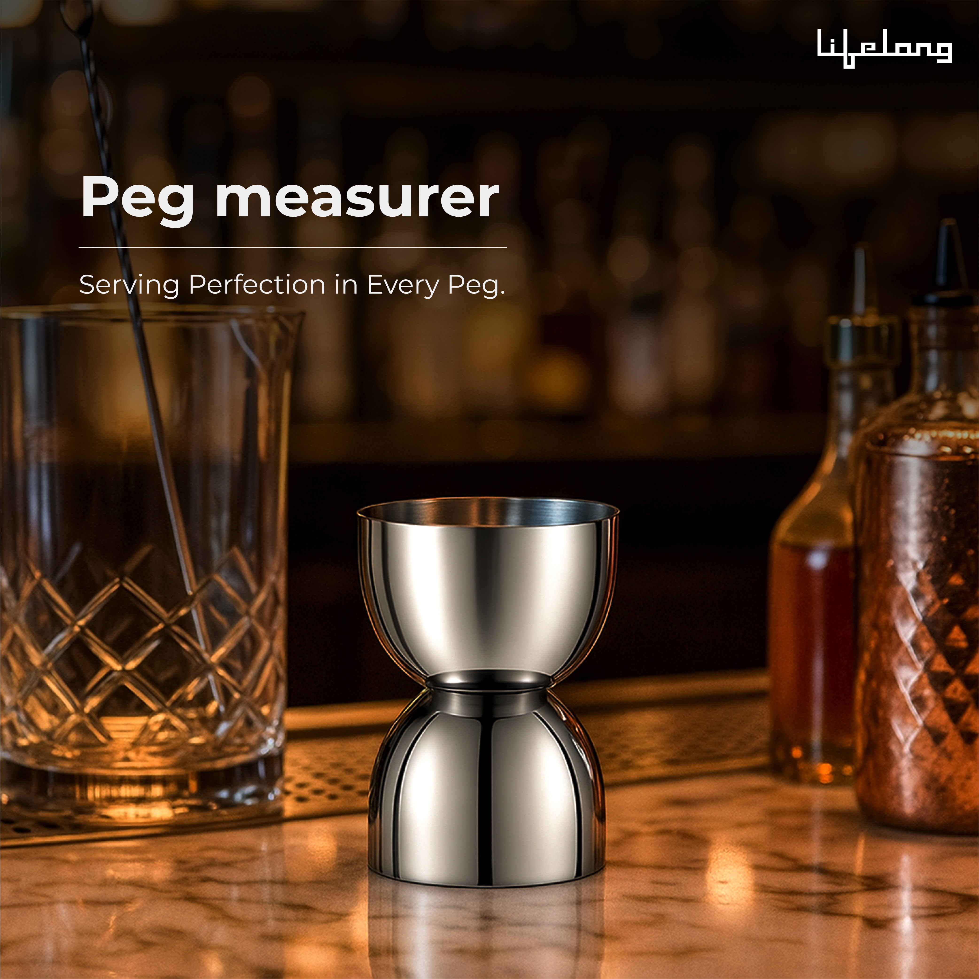 Lifelong Stainless Steel Tall Peg Measure 30 &amp; 60 ml Double Sided