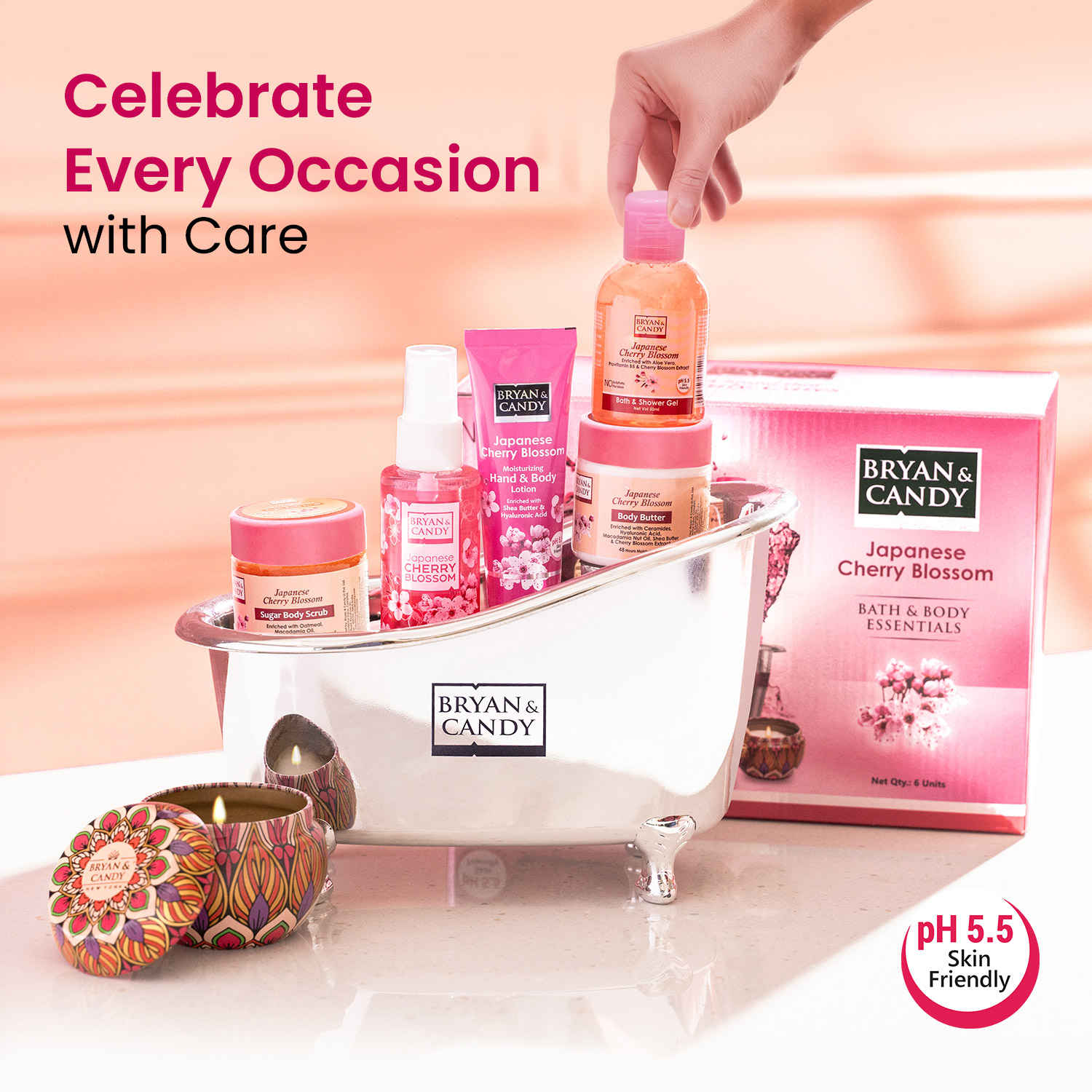 Bryan & Candy Japanese Cherry Blossom Bath Tub Essentials Gift Set