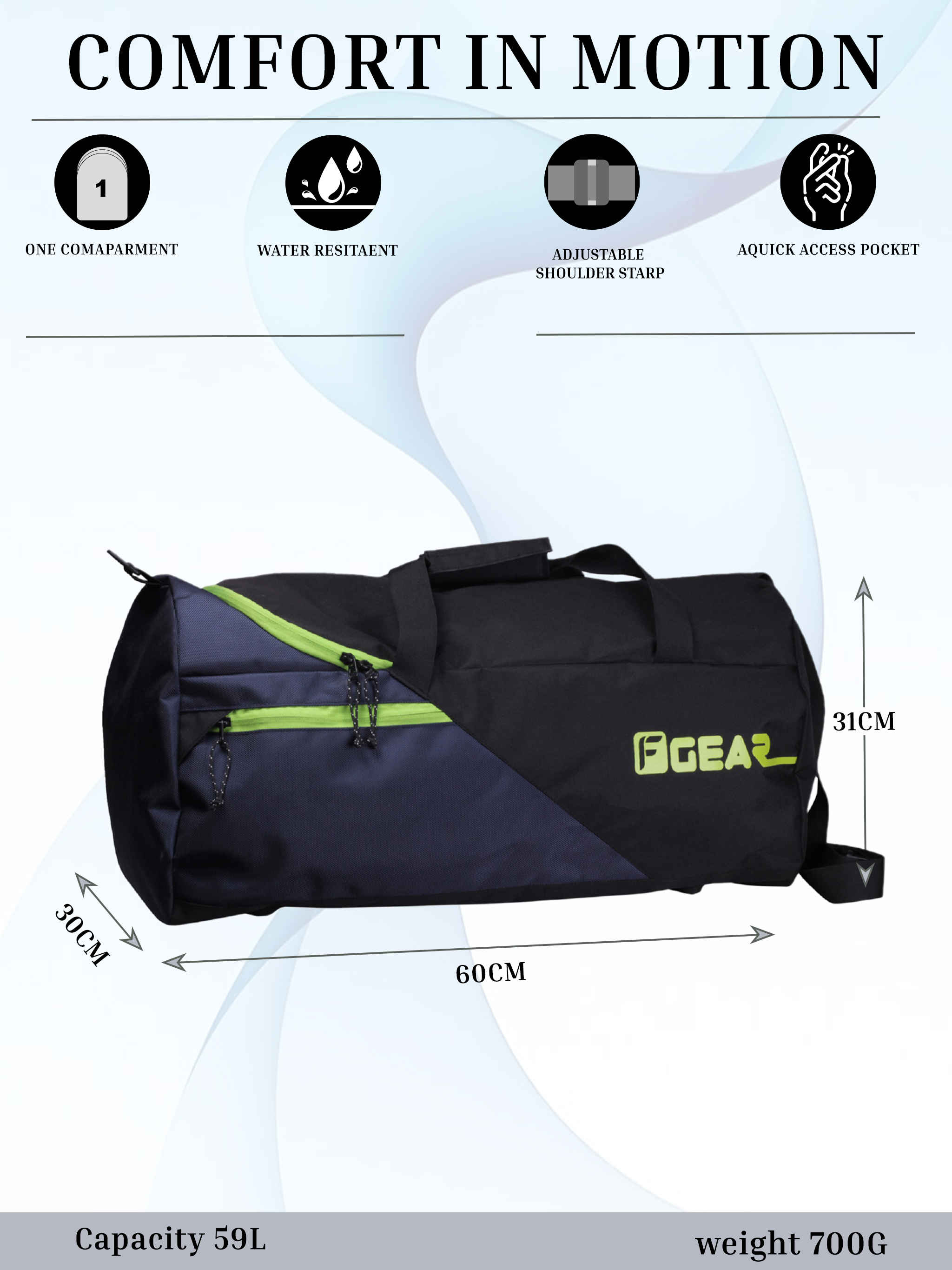 F Gear Unisex Solid Polyester 55 L Duffle Bag - Buy at ₹790