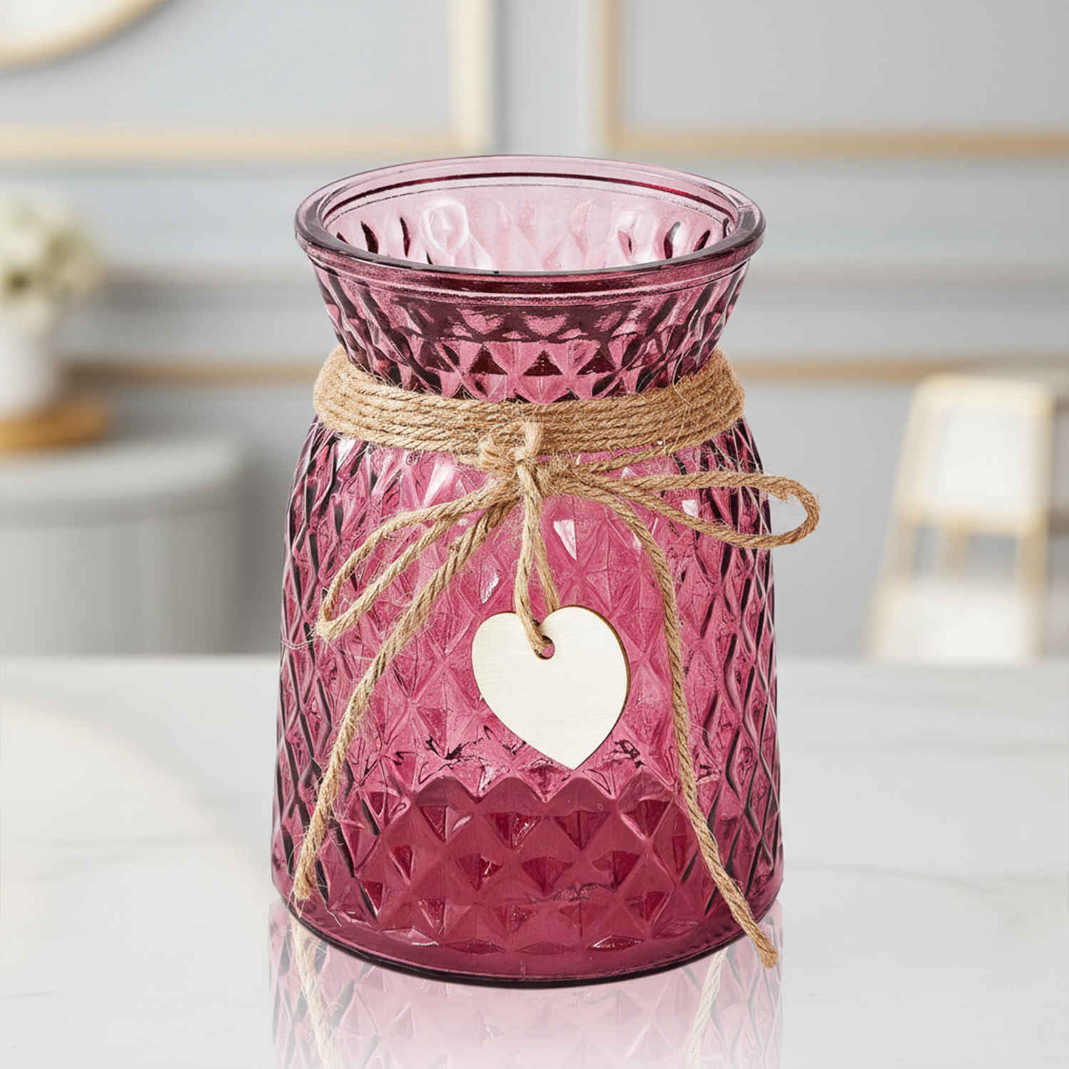 Pink Glass Flower Vase with Heart Tag - Buy at ₹799 Online