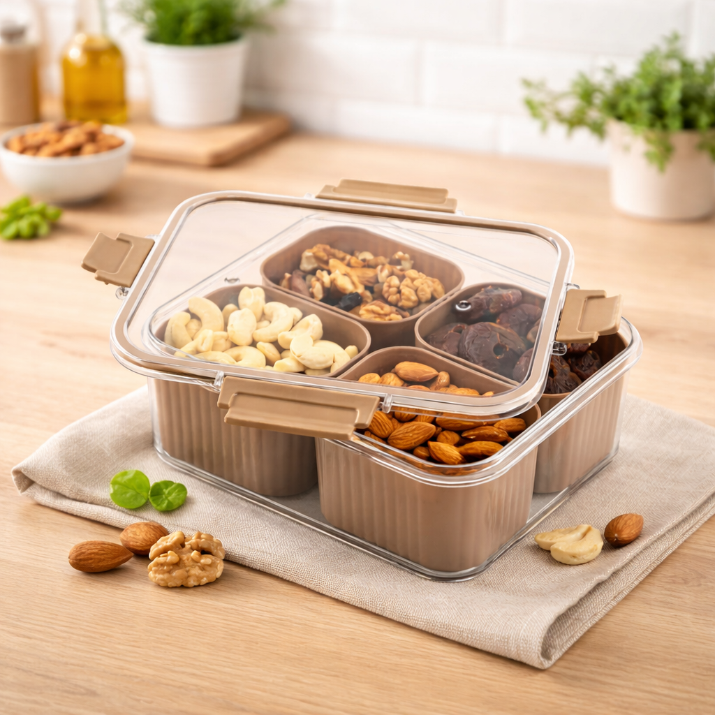 Zedak 4 Compartment Dry Fruit & Snack Organizer Box with Secure