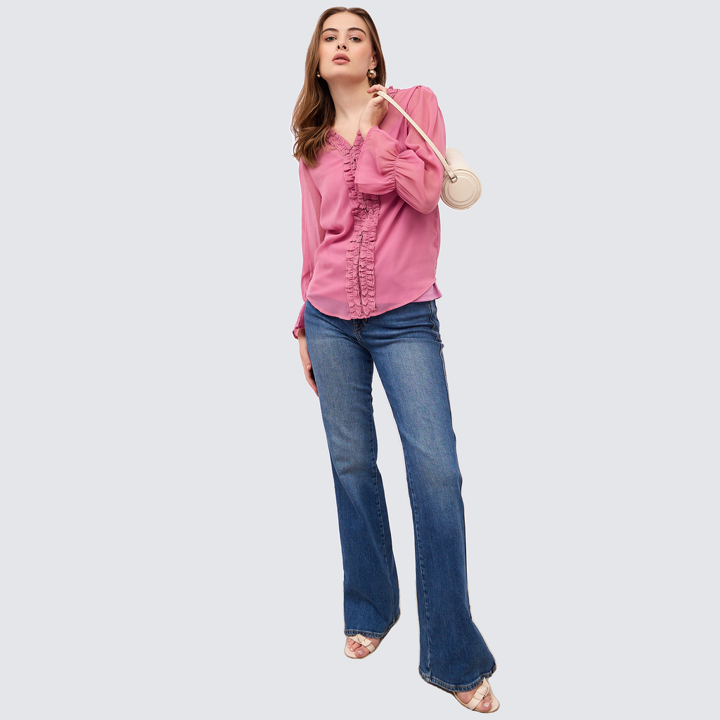 Styli Women's Casual Wear Solid V-Neck Long Sleeves Blouse with
