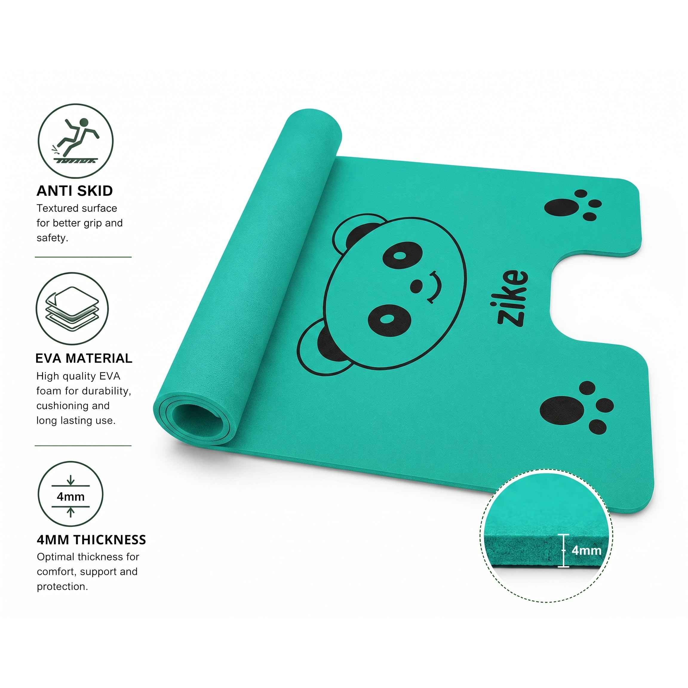 Zike Kids 4mm Yoga Mat Teddy n Paws, Aqua, EVA material, 5x2 ft