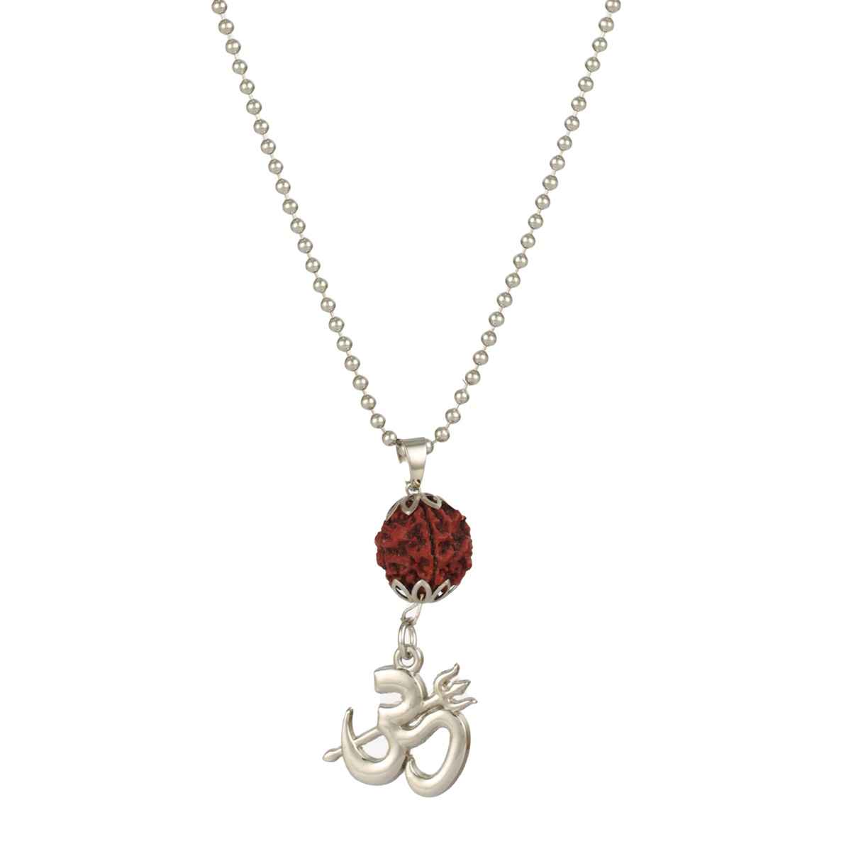 Priyaasi Om Rudraksh Silver-Plated Chain For Men (Bd-Ch-10014