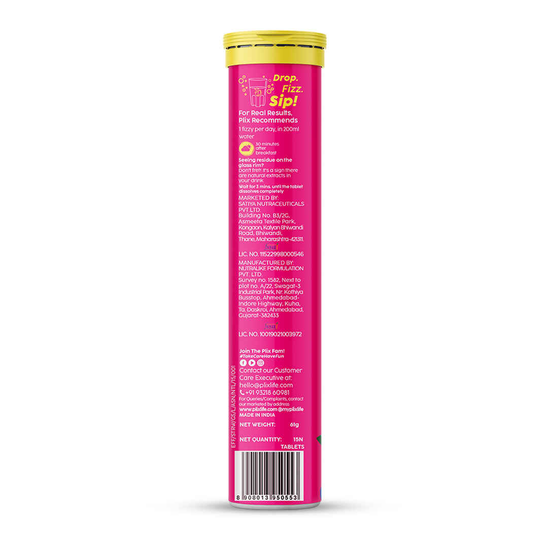 Plix Bubbly Strawberry Flavour Effervescent Tablets for Glowy Skin (L- Glutathione) - Buy at ₹474 Online | Instant Delivery