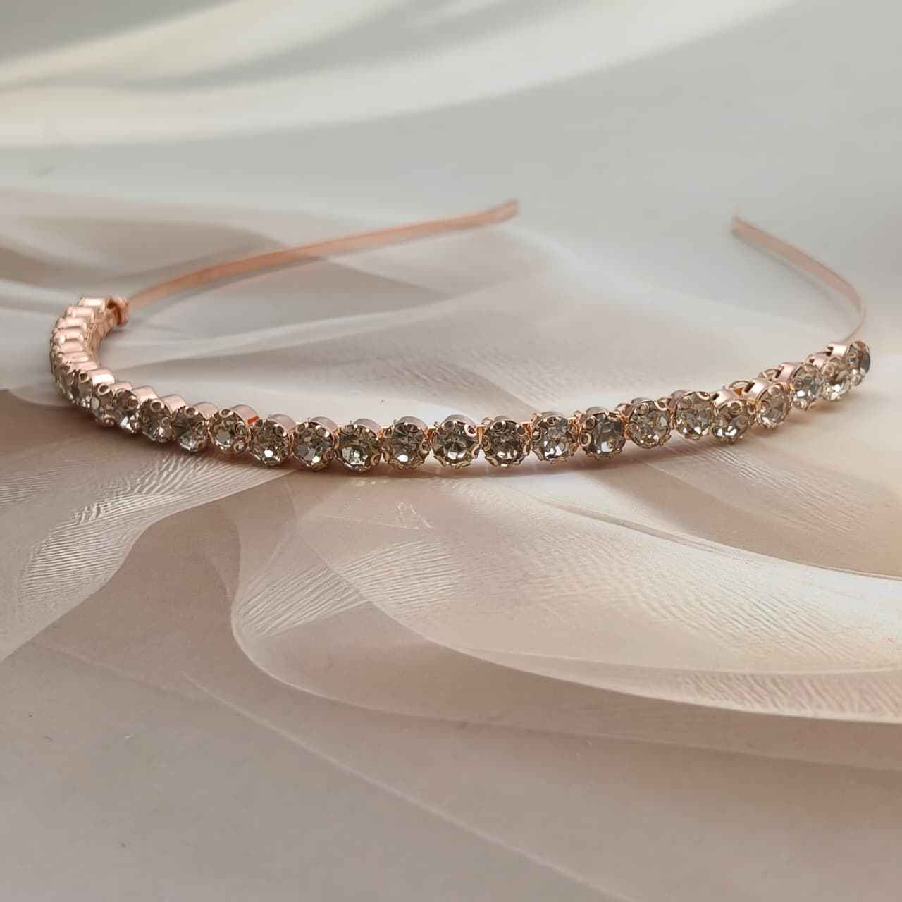 Big Diamante Single Line Hair Band for Girls and Women - Rosegold