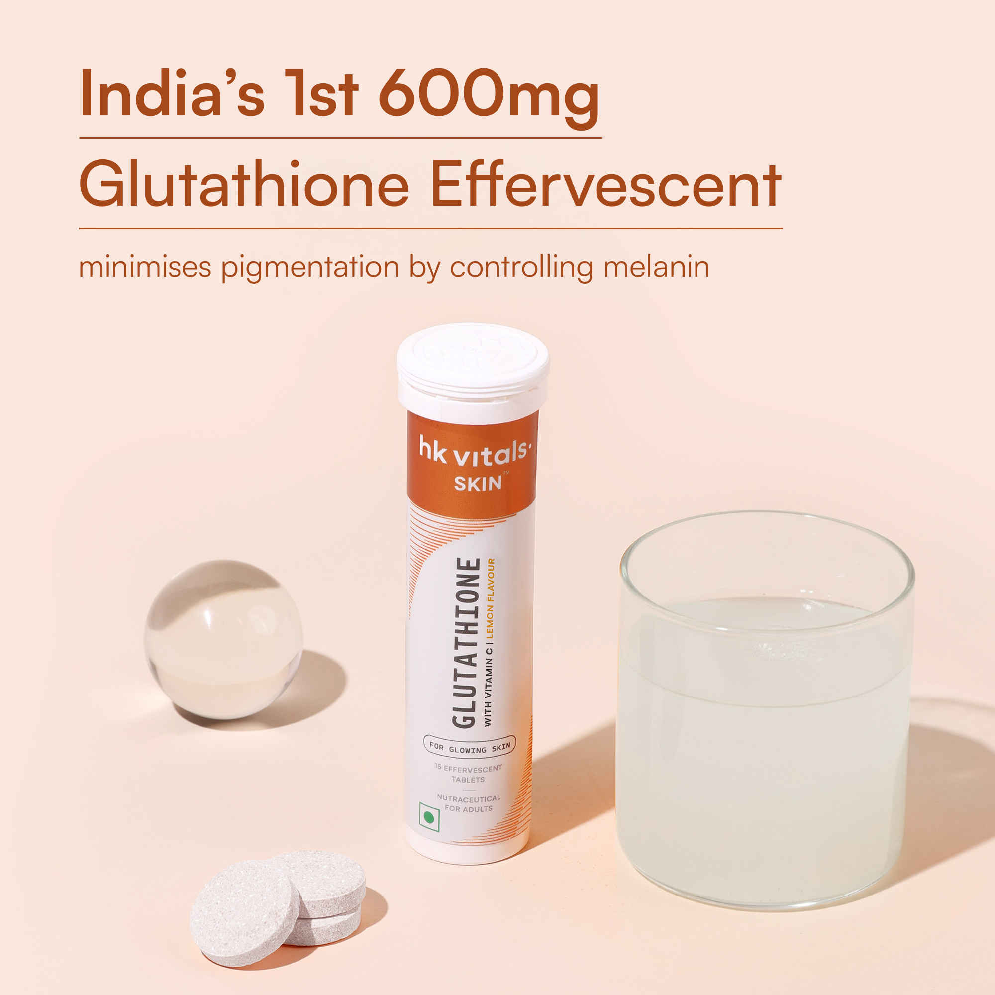 hk vitals Glutathione Lemon 15 Effervescent Tablet - Buy at ₹759 Online | Instant Delivery