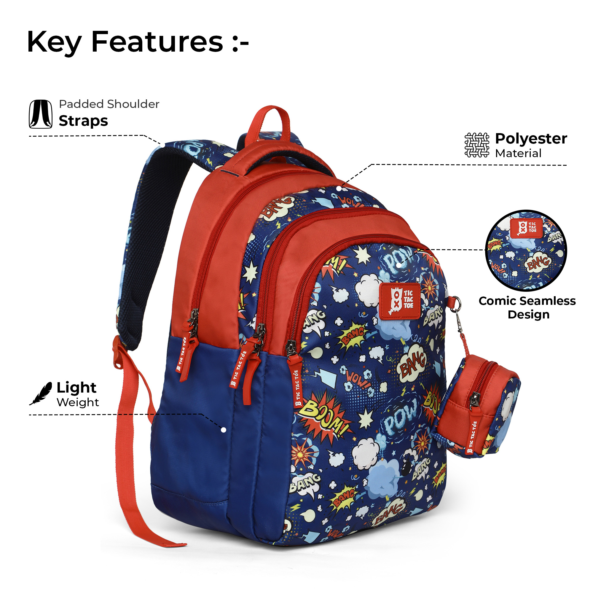 Nasher Miles Tic Tac Toe Boom Backpack For Kids- 3 Compartment
