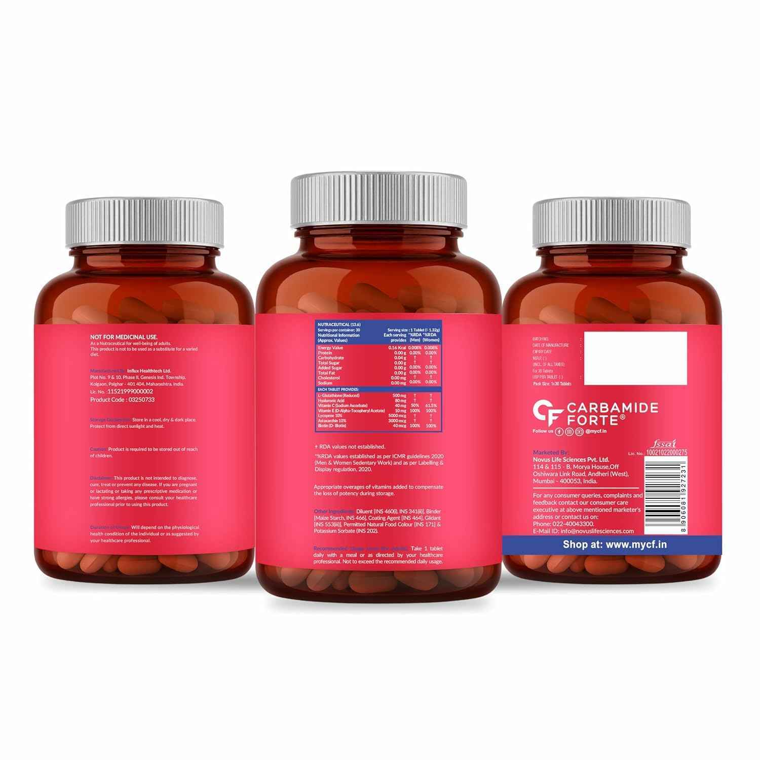 Carbamide Forte Japanese Reduced L Glutathione Tablets 500mg with Vitamin C - Buy at ₹671 Online | Instant Delivery