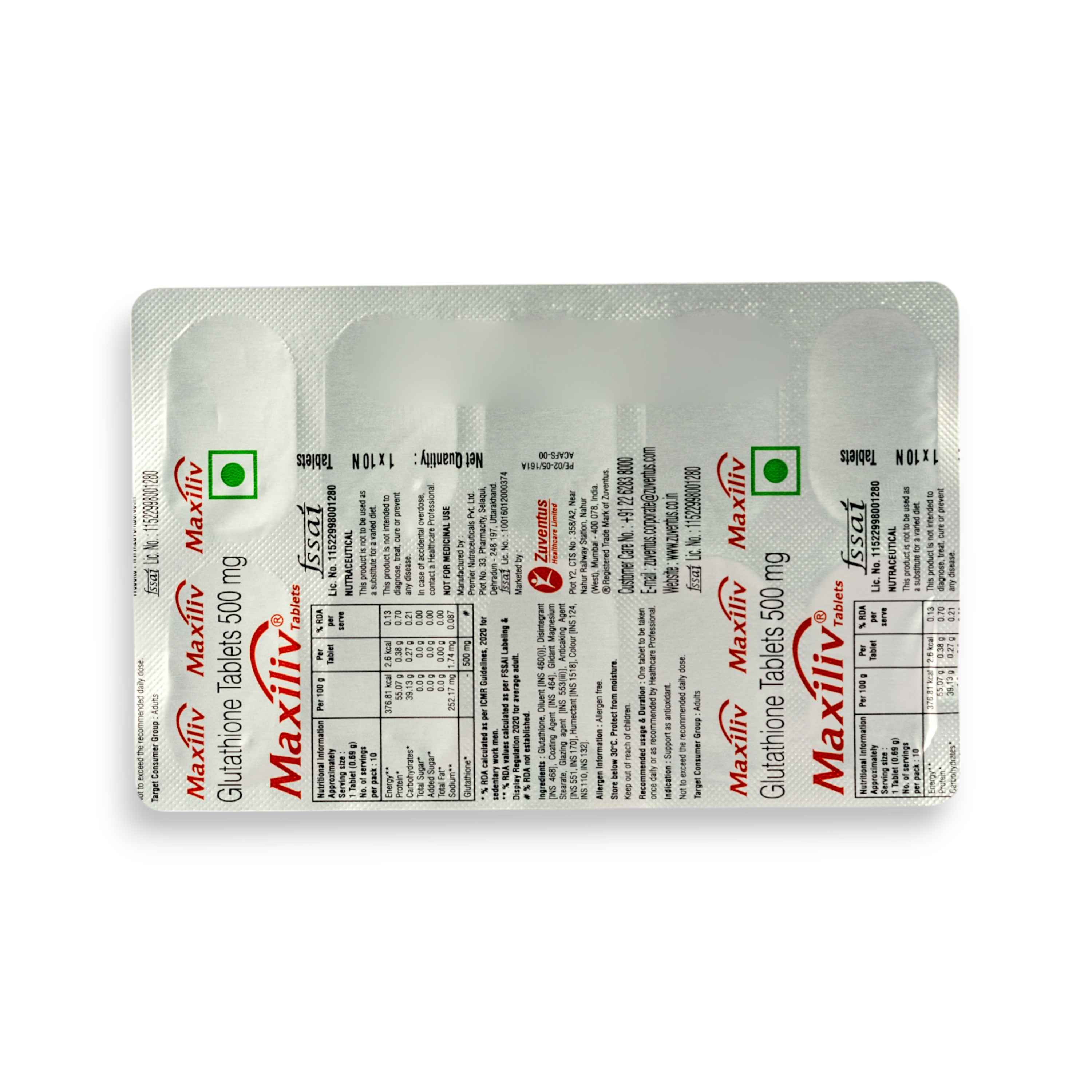 Maxiliv Glutathione Tablet - Buy at ₹1312 Online | Instant Delivery