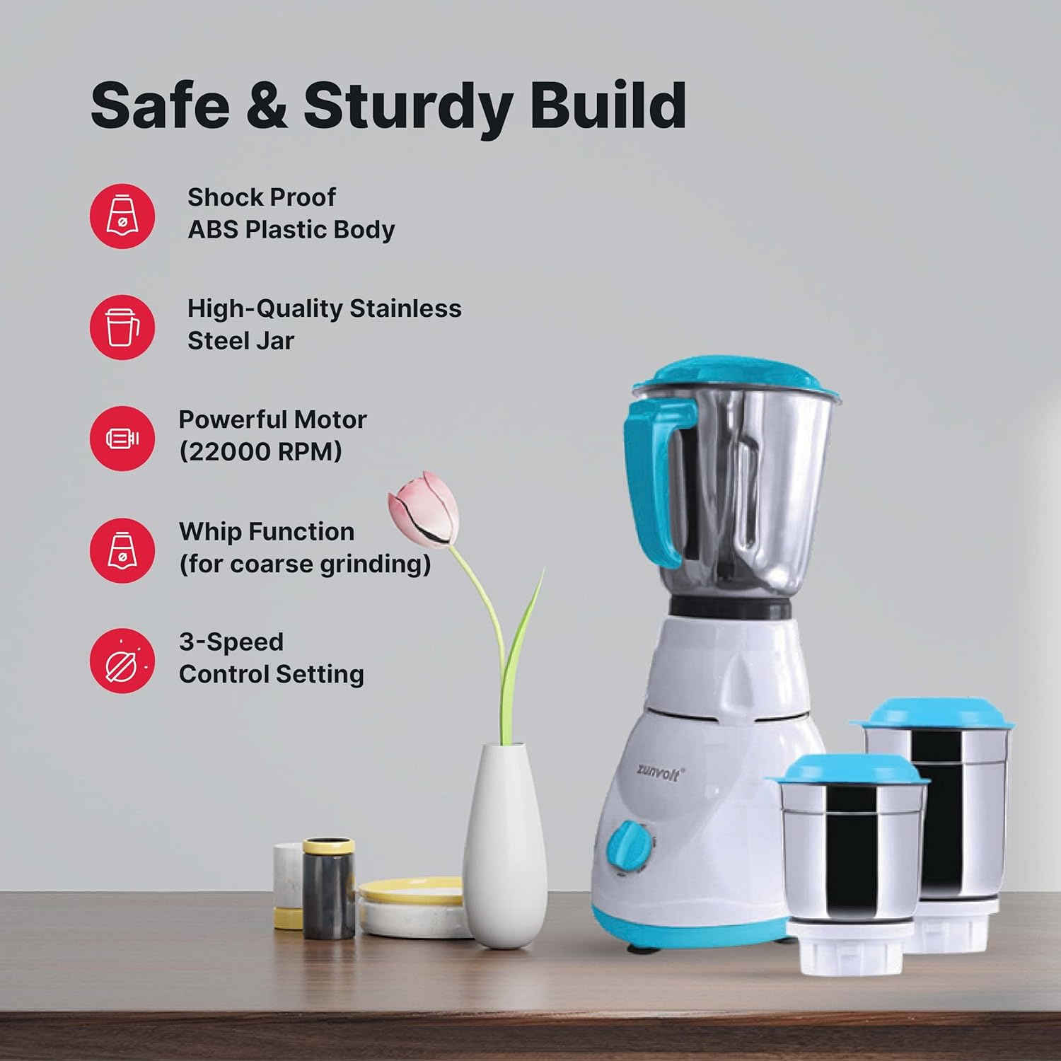 ZunVolt Power MG5 500 Mixer Grinder - Buy at ₹1180 Online